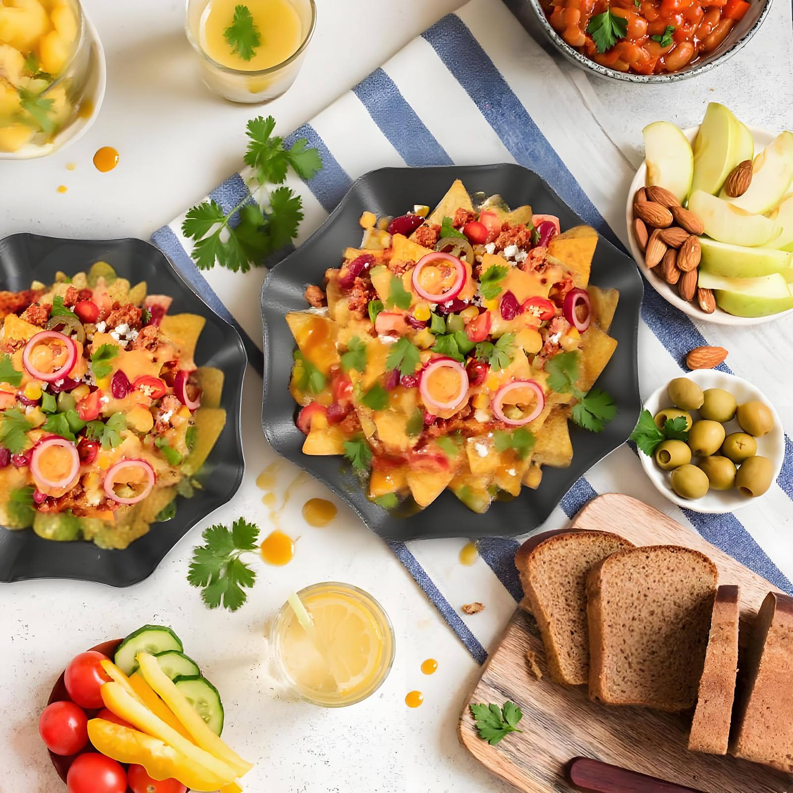 Paquete de 6 cuencos grandes para tacos, sartén para tortilla de 8.5 pulgadas, molde de tarta estriado antiadherente, para ensaladas para hornear en casa, ensaladas 6