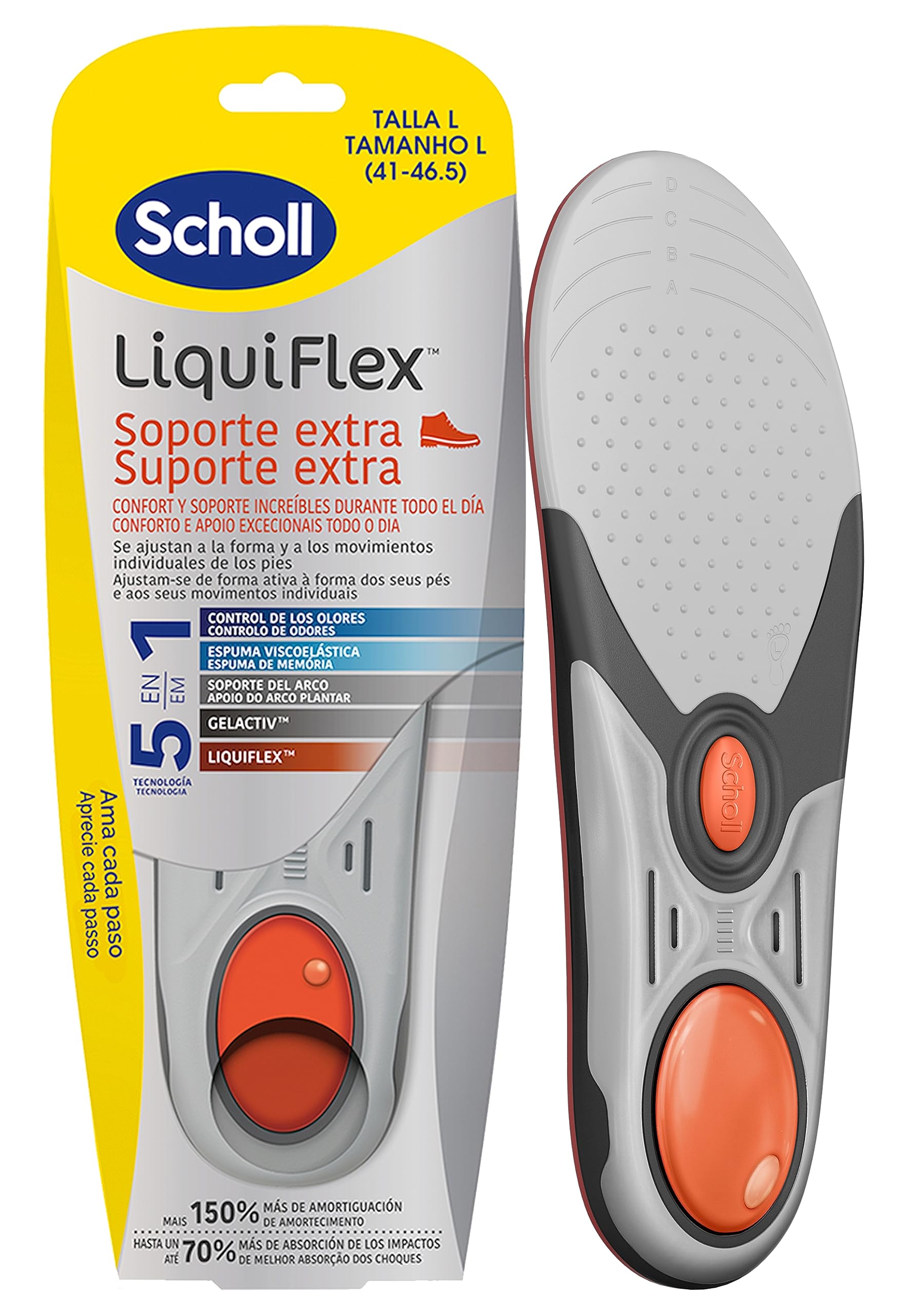 Scholl Wkładki LiquiFlex Wzmocnione Wsparcie - Buty Męskie Rozmiar 41-46,5 - Z pamięcią kształtu i wsparciem łuku - 1 para