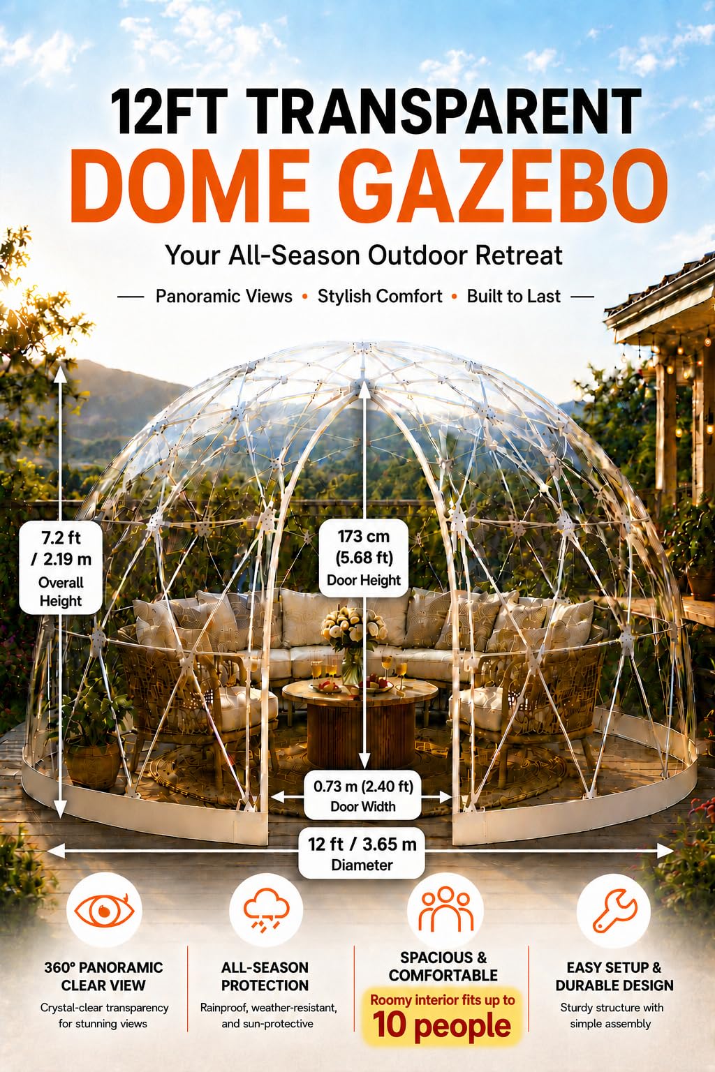 Bubble Dome Gewächshaus 12FT mit Stabiler Geodätischer Form