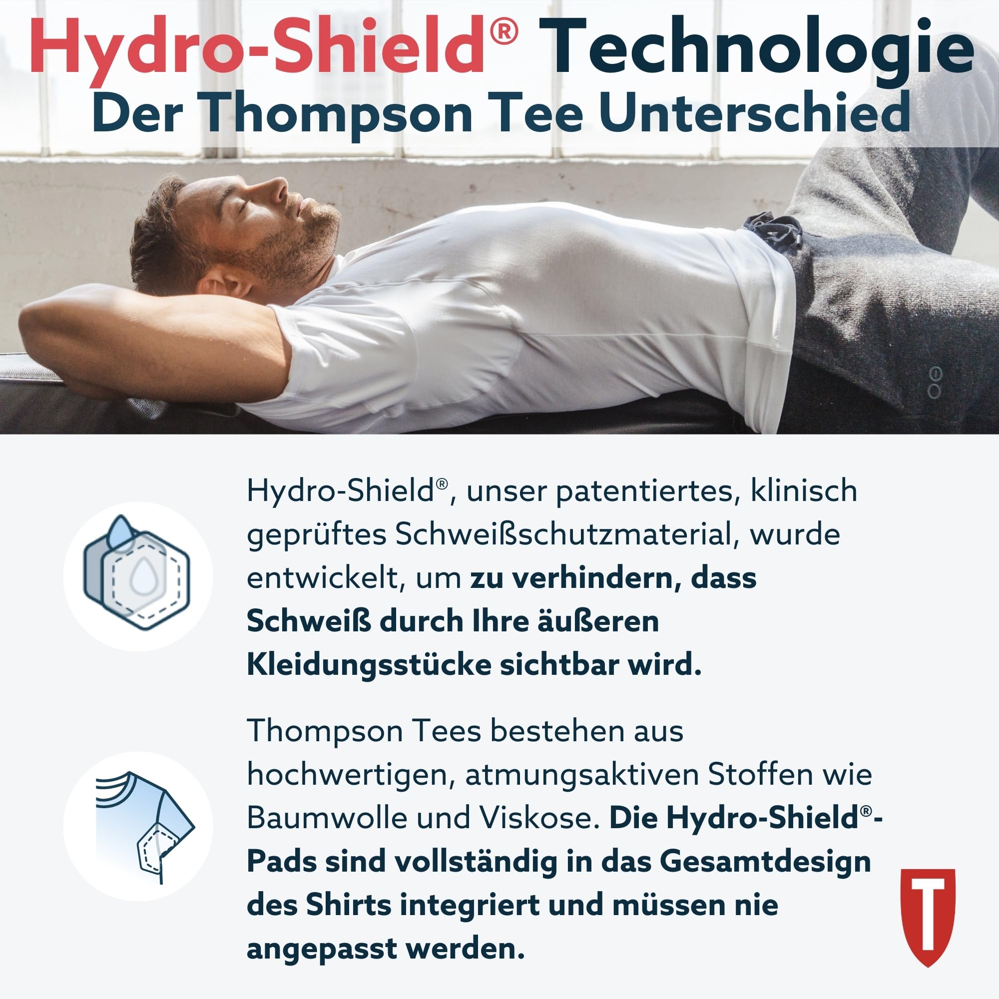 The Thompson Tee Anti-Schweiß Kurzarm-Unterhemd mit Achselschweiß-Polstern - Normale Passform