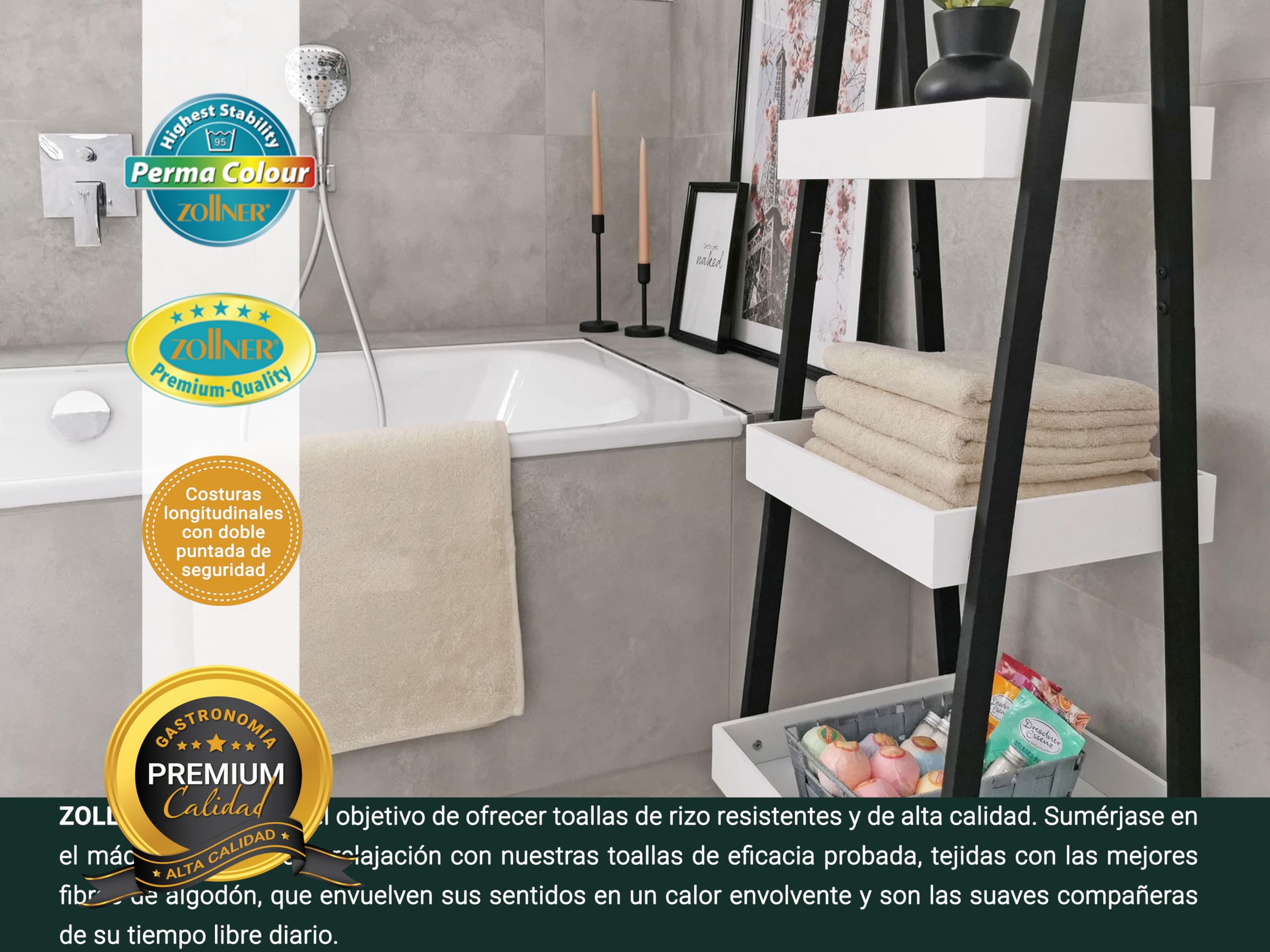 ZOLLNER Juego de 3 Toallas de Ducha de 70 x 140 cm: Toallas Especialmente Suaves y absorbentes en Color Caramelo, con práctico Colgador, Lavables hasta 95 °C, de algodón, Calidad hotelera
