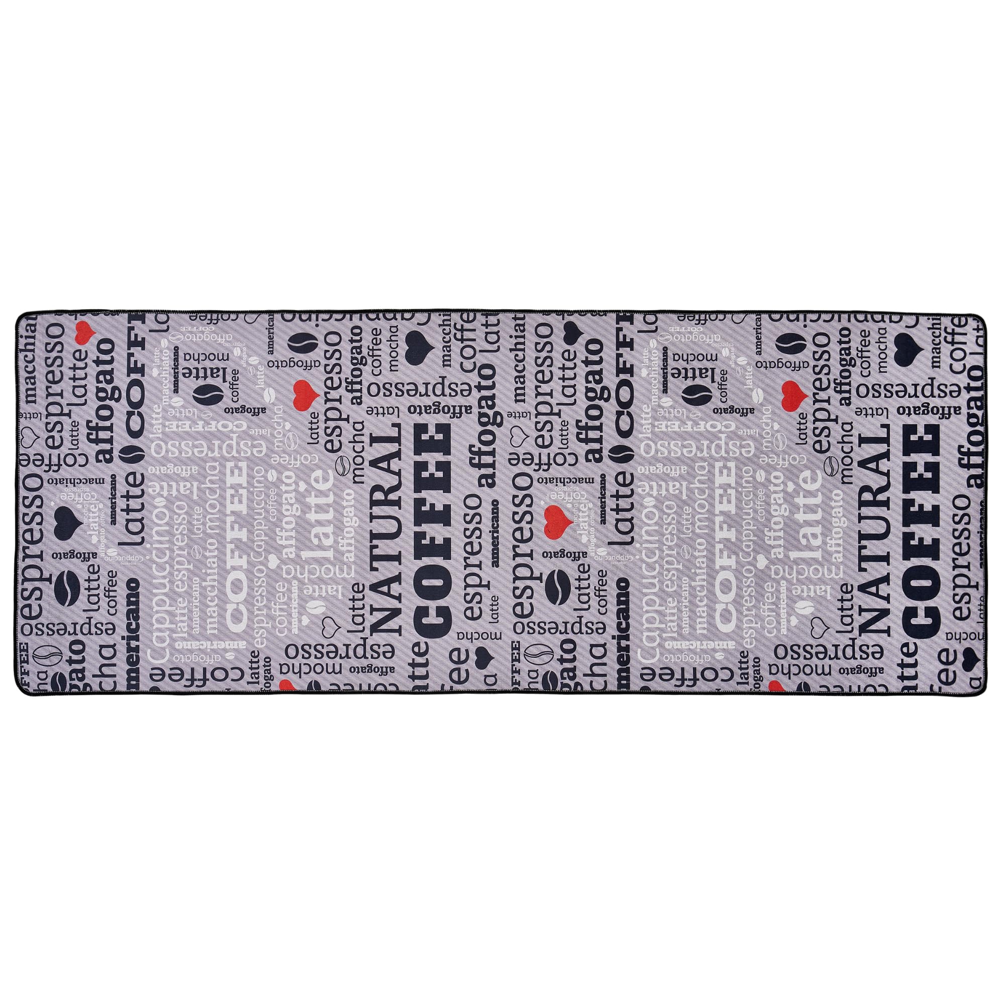 Tapis de Cuisine Moderne en Gel, Gris, Blanc, Noir, avec Motif de Sol antidérapant et Inscription café Macchiato (Gris, 60 x 200 cm)