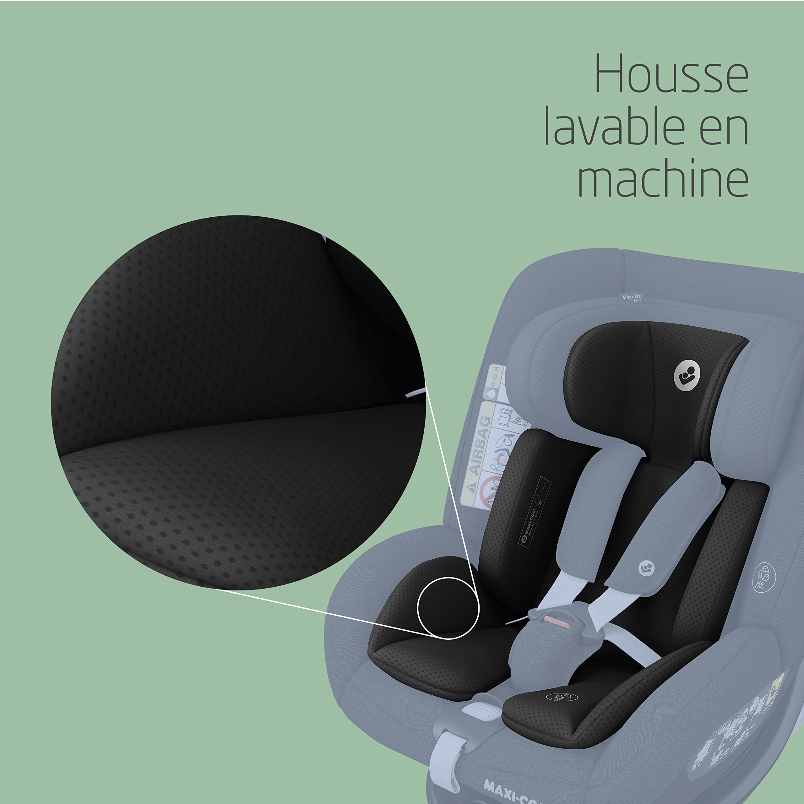 Maxi-Cosi Coussin réducteur pour nouveau-né Mica Eco, Accessoire siège-auto nouveau-né, 0 - 3 mois, 40 - 60cm, Coussin réducteur siège-auto pour nouveau-né lavable, Tissus Eco Care, Black