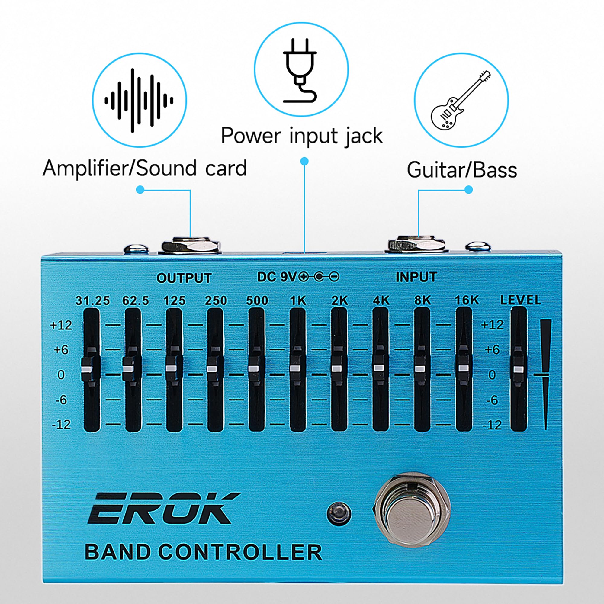 Amazon | EROK EQペダル、10バンドイコライザー、(31.25Hz~16kHz)、各