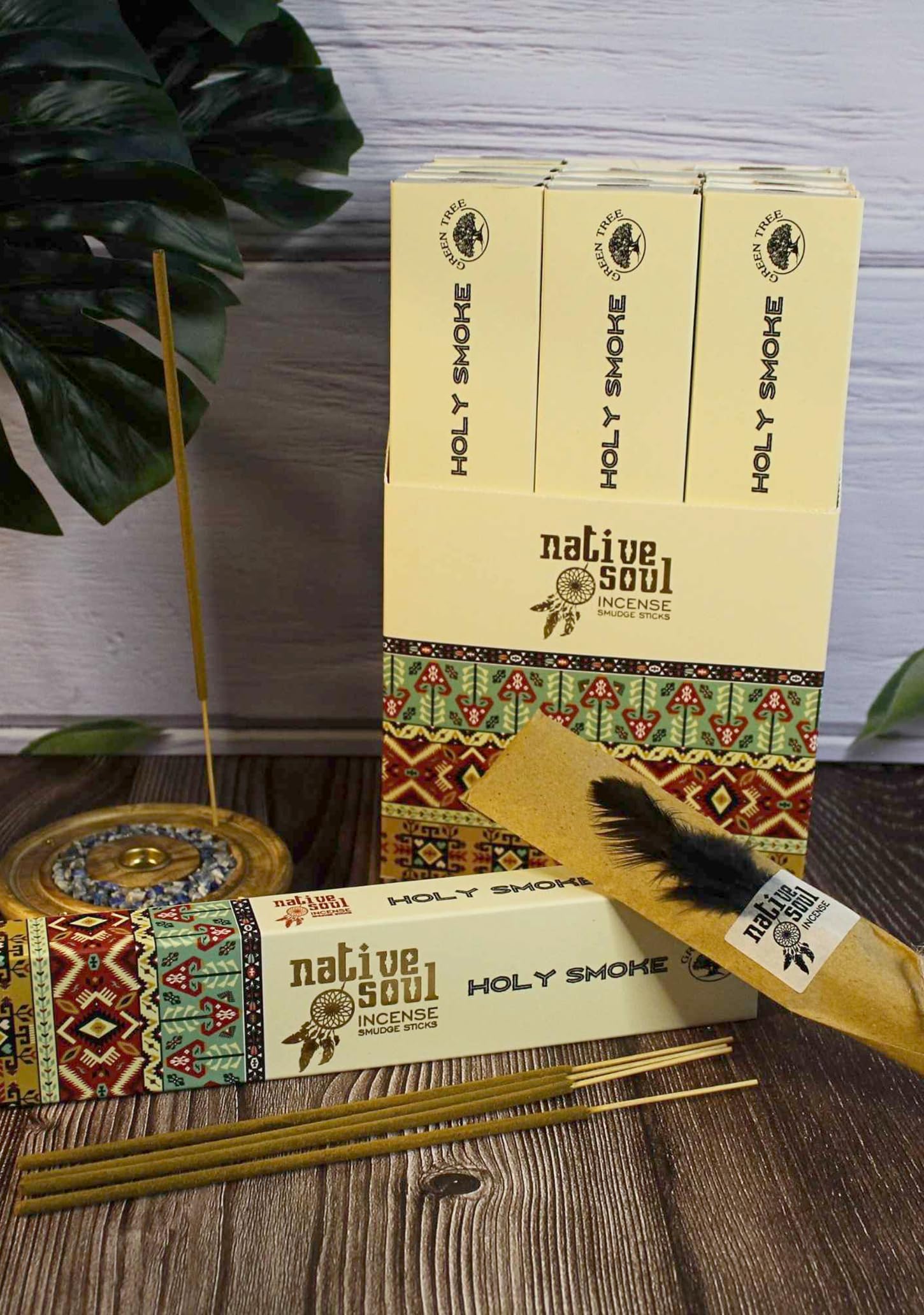 Native Soul Holy Smoke Incense Sticks – Pack of 3 with JRose Incense Burner – Natural Aromatherapy & Energy Cleansing for Meditation & Spirituality – Long-Lasting Fragrance