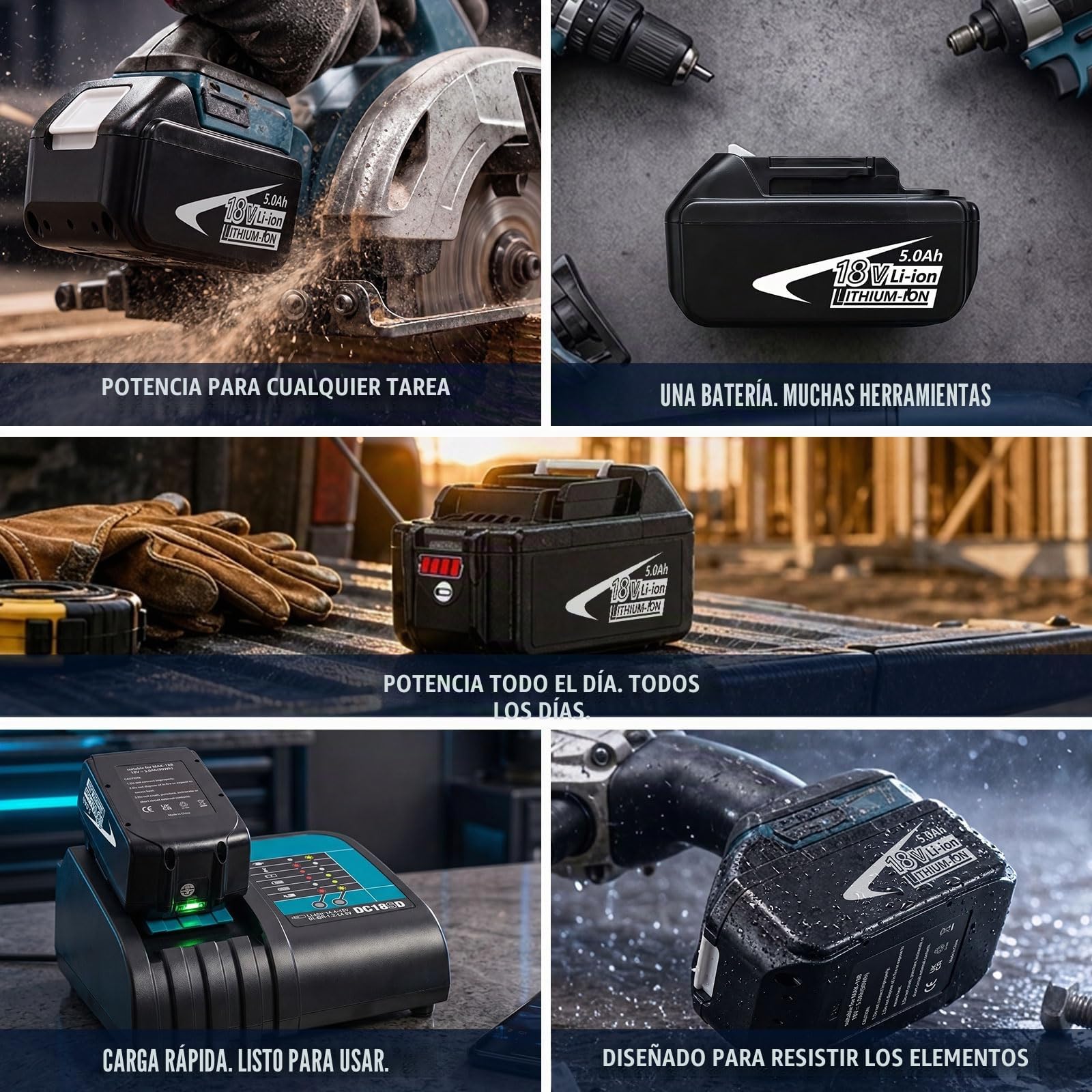 Paquete de 2 baterías de Repuesto de 5.0 Ah para Makita de 18V BL1860 BL1820 BL1830 BL1840 BL1850 BL1815 BL1835B y LXT400 con indicador LED para Todas Las Herramientas eléctricas Makita de 18V