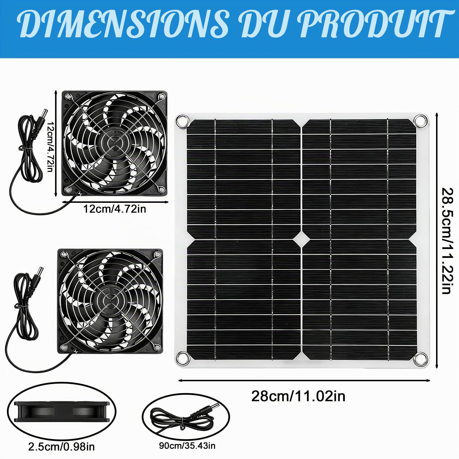Ventilateur Solaire, Kit de Ventilateur à Panneau Solaire, 12W Ventilateur D'extraction Solaire, Ventilateurs D'échappement Solaire pour Serre, Poulailler, Abri, Niche pour Chien