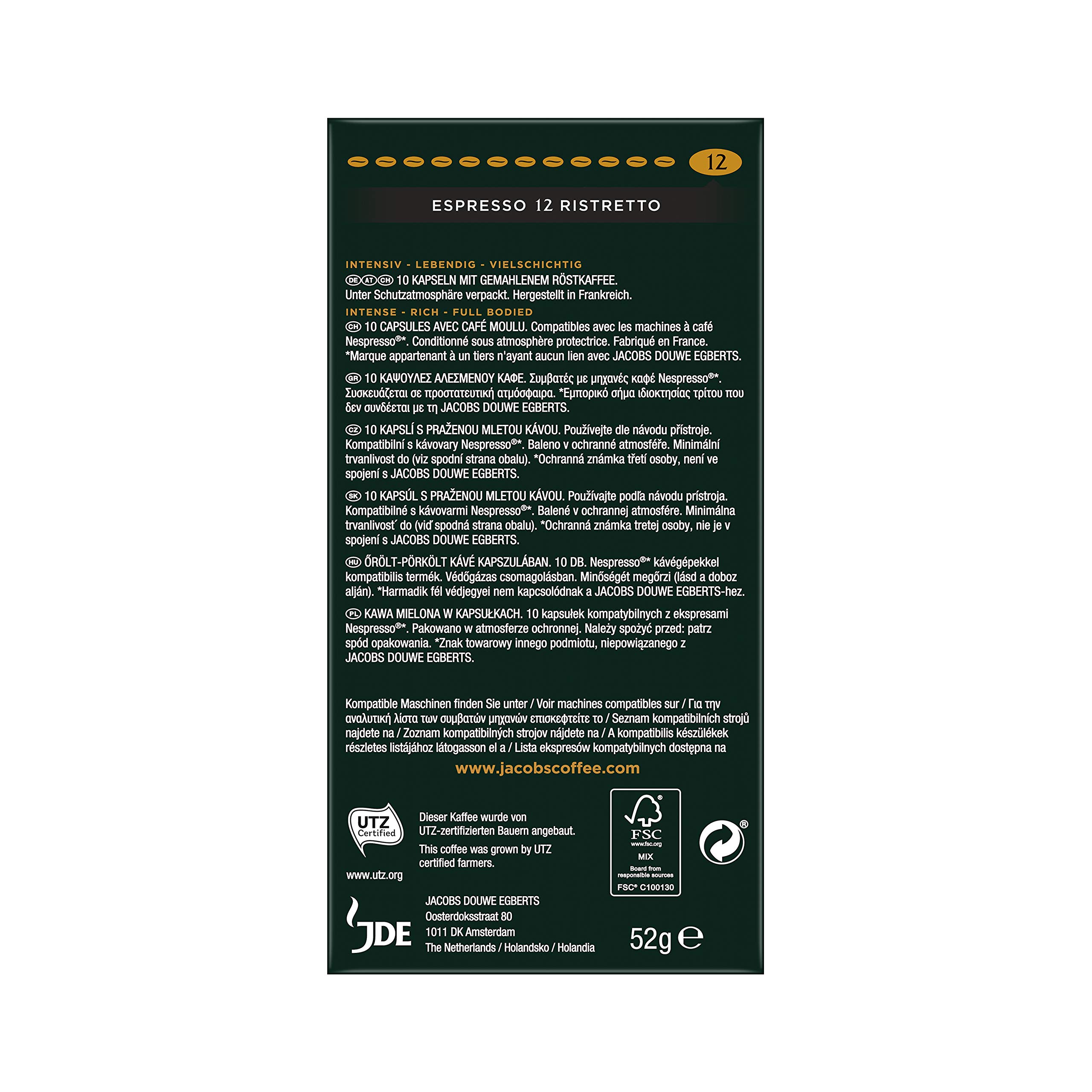 Jacobs Espresso Ristretto - Nespresso®* Cápsulas de café de aluminio compatibles - 10 Paquetes de 10 cápsulas (100 bebidas)