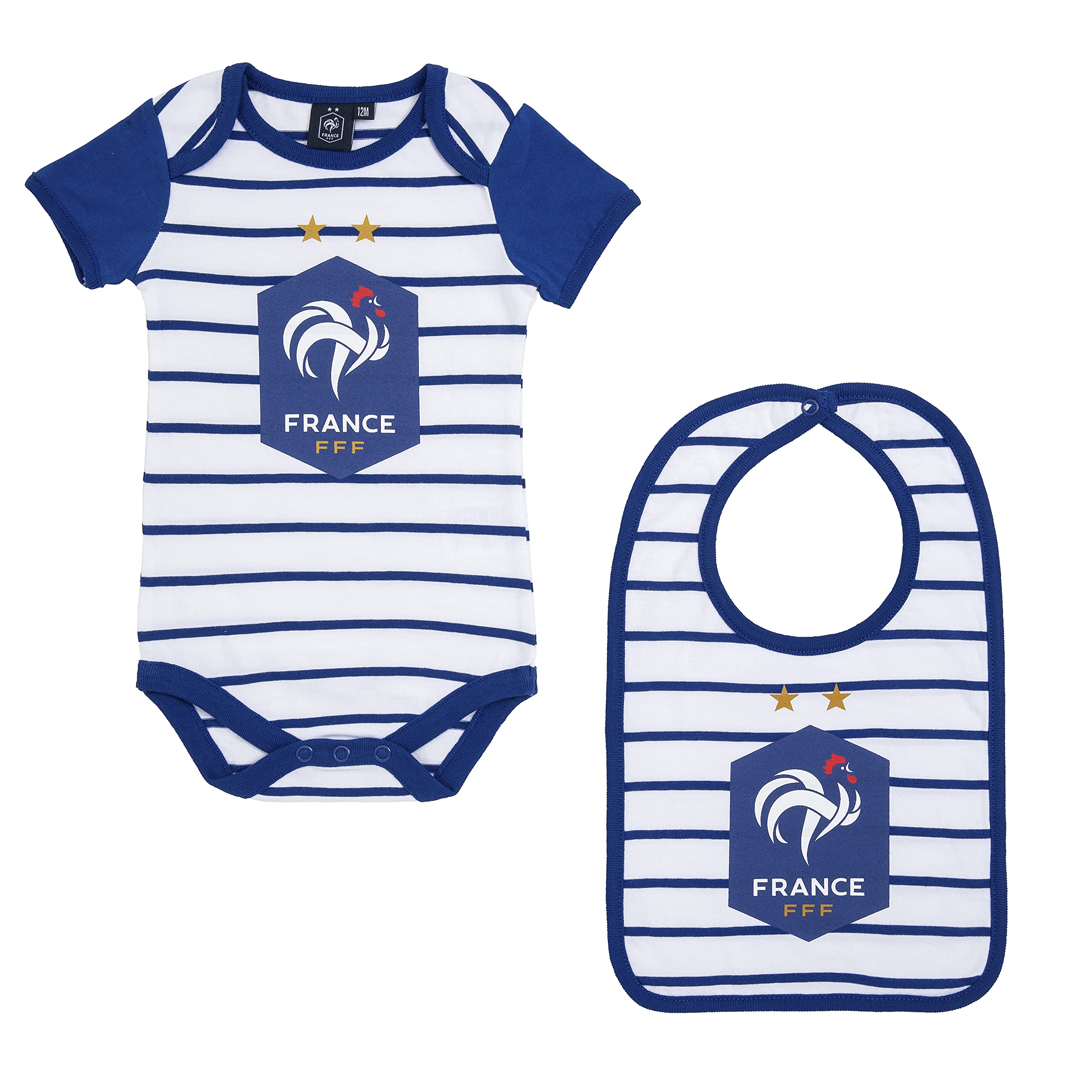 Equipe de France de Football Body + Bavoir FFF bébé marinière - Collection Officielle