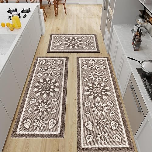 Miniatura 15 de Juego de 3 tapetes de cocina antideslizantes para piso, alfombra de cocina súper absorbente, tapetes de cocina lavables para cocina, baño, piso