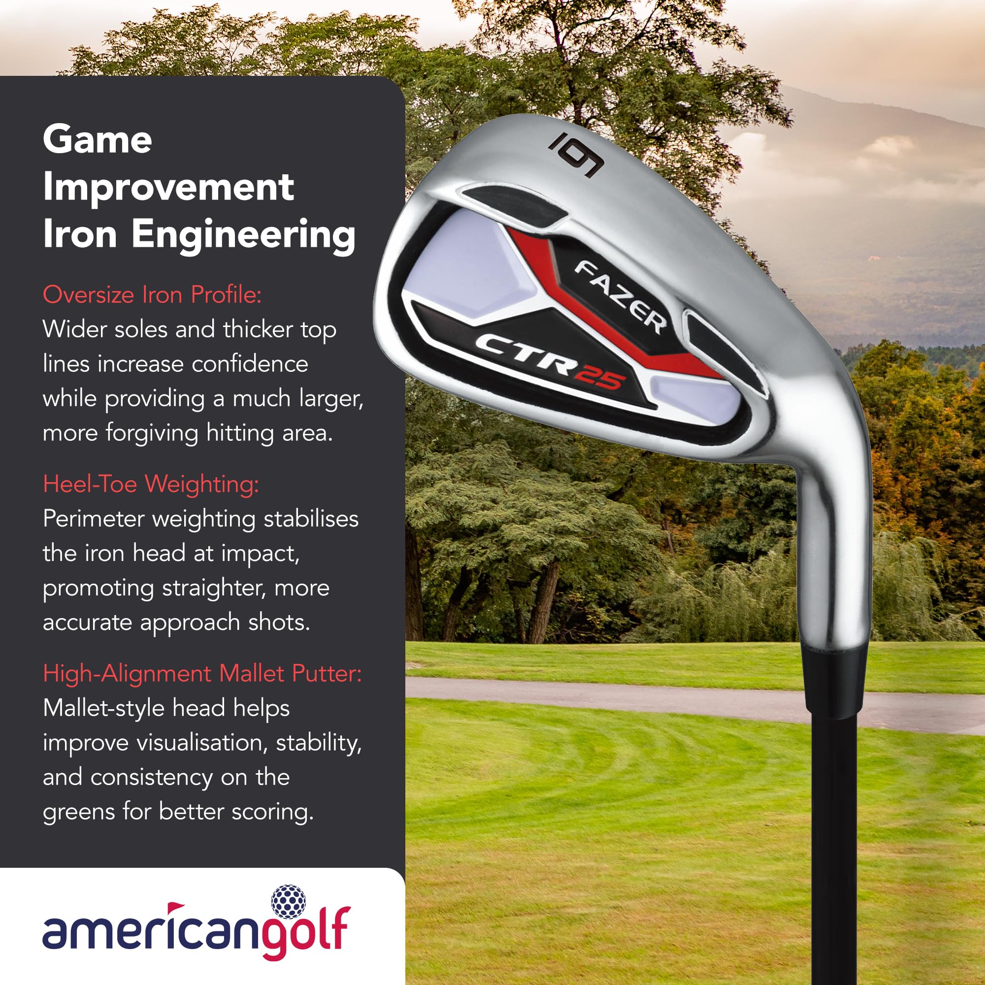 Fazer CTR25 - Set da golf da uomo, destrorsi, in legno da fairway, ibrido, ferri oversize, putter, mazza da golf, borsa con supporto, set completo di mazze da golf per principianti e giocatori