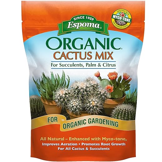 Espoma Organic Cactus Potting Soil Mix, Natural & Organic Soil for Cactus, Succulent, Palm, and Citrus Grown in containers Both Indoors and Outdoors, 8 qt, Pack of 1