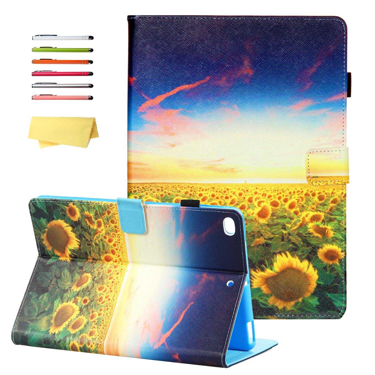 UUcovers Case for Apple iPad 9.7 inch 2018 2017 (iPad 6th/5th Generation) & iPad Air 2/iPad Air 1 with Pencil Holder [Auto Wake/Sleep] Card Pockets Folio Stand Smart PU Leather Cover,Sunflower Sunset