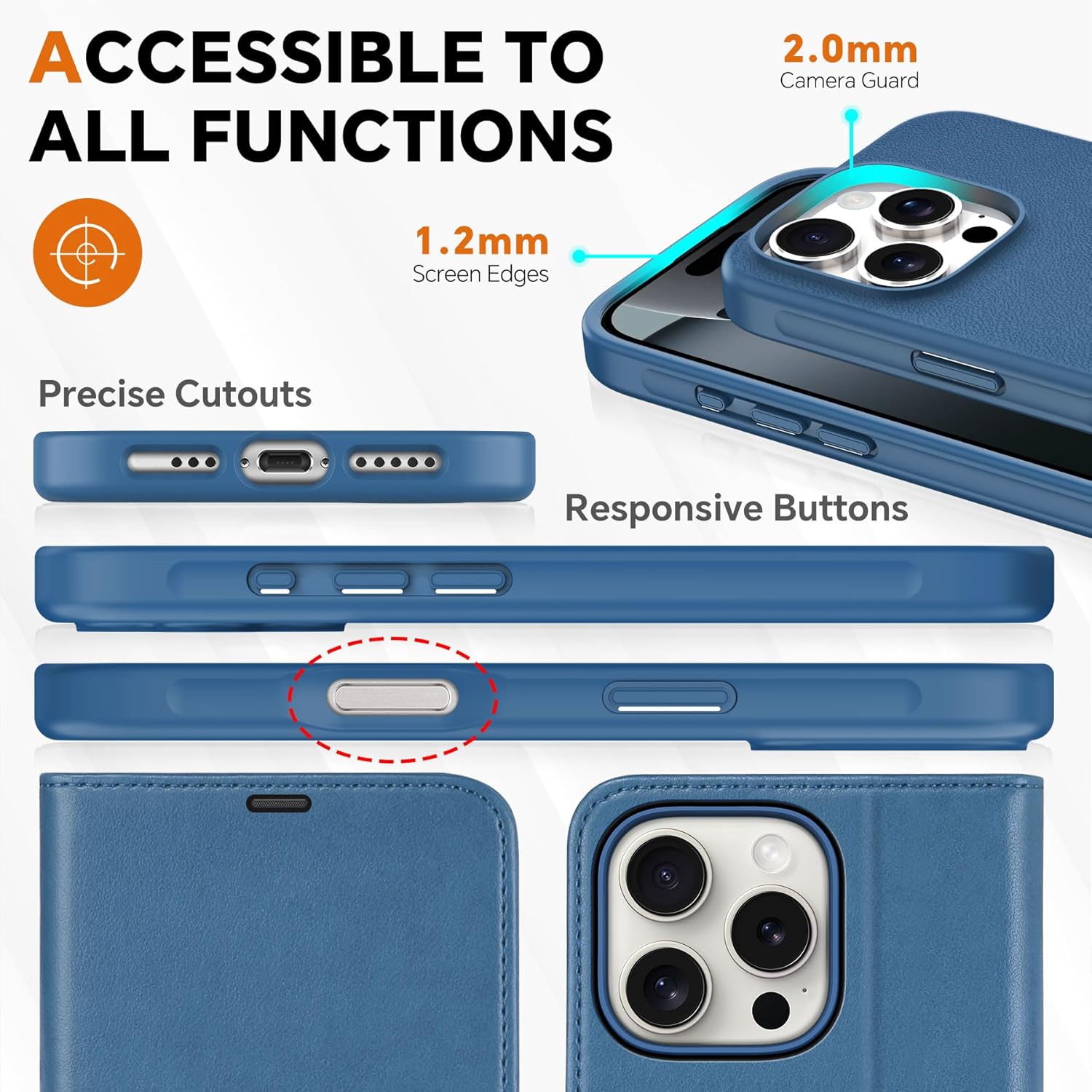 TUCCH Case Wallet for iPhone 16 Pro, [Detachable] Stand RFID Blocking 4 Card Slot Shockproof Interior Case, PU Leather Magnetic Removable Flip Cover Compatible with iPhone 16 Pro, Light Blue