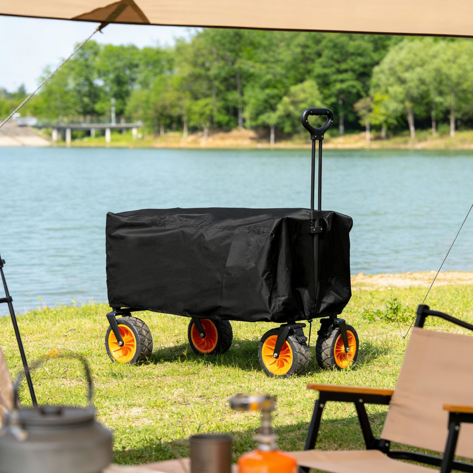 Bollerwagen Regenschutz, Schutzhülle Für Wagen, Outdoor Faltbare Wagon-für Bollerwagen, Universal Oxford Handwagen Abdeckung Gartenwagen Abdeckung, Wasserdicht Anti-UV Staubdicht (M: 97 × 56 × 51 cm)