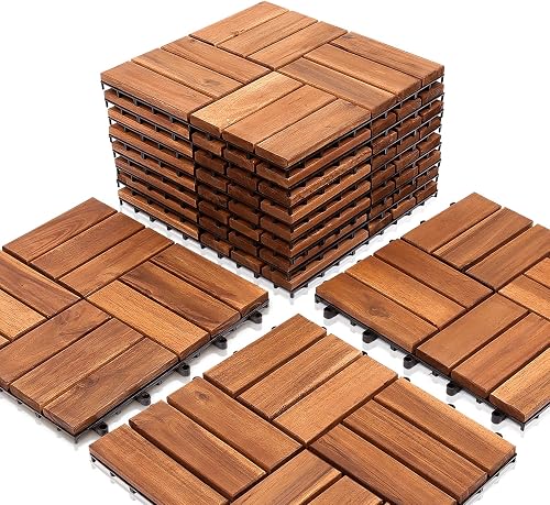 Lot de 11 dalles de terrasse en bois d'acacia Eulenke