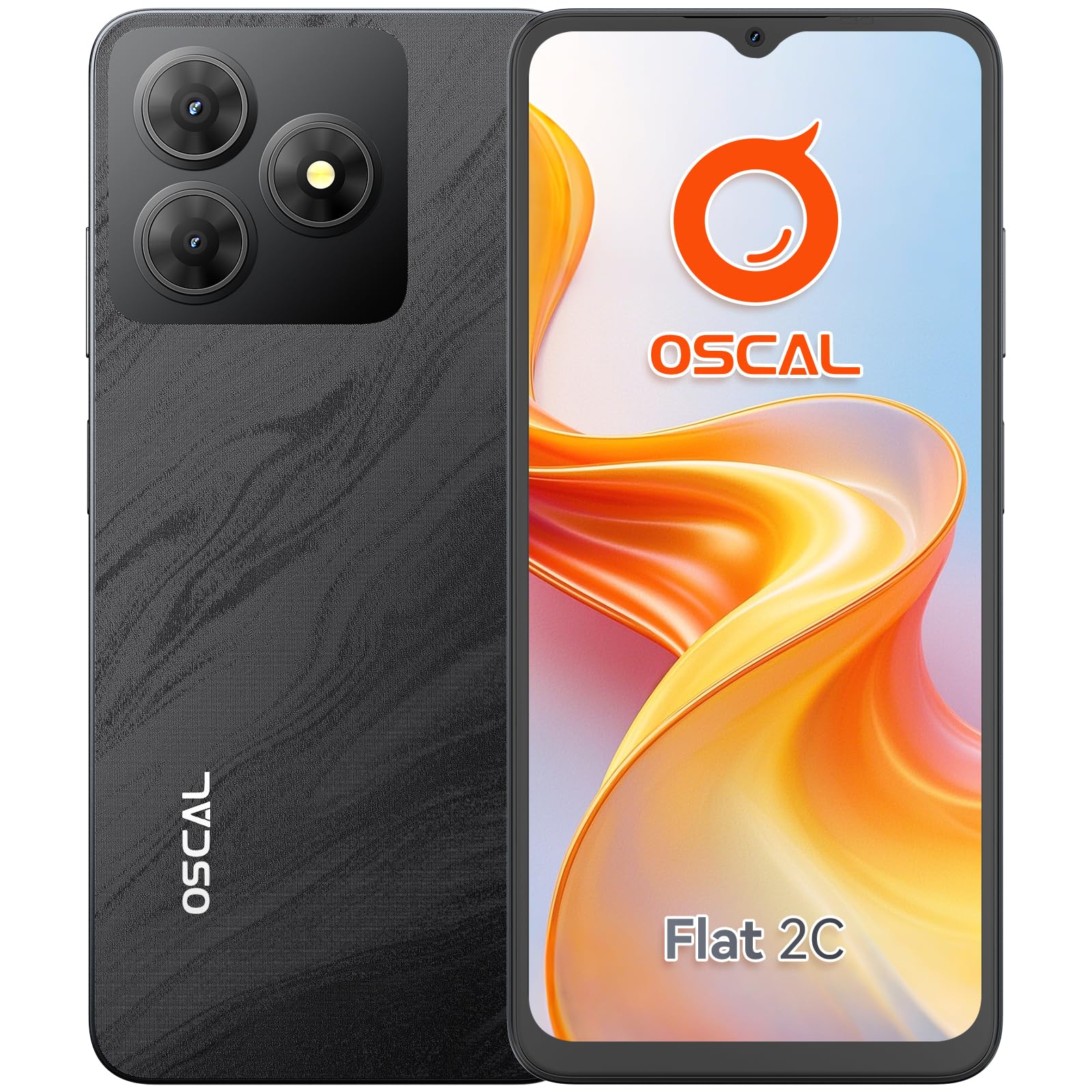OSCAL FLAT 2C Mobile Phones, Android 14 Phone(2025), Cheap Android Mobile Phone for sale, 6GB +64GB/2TB Octa Core, 6.56" Display, 5000mAh Battery, 13MP Main Camera, 4G Dual SIM, FaceID/OTG/GPS-Black