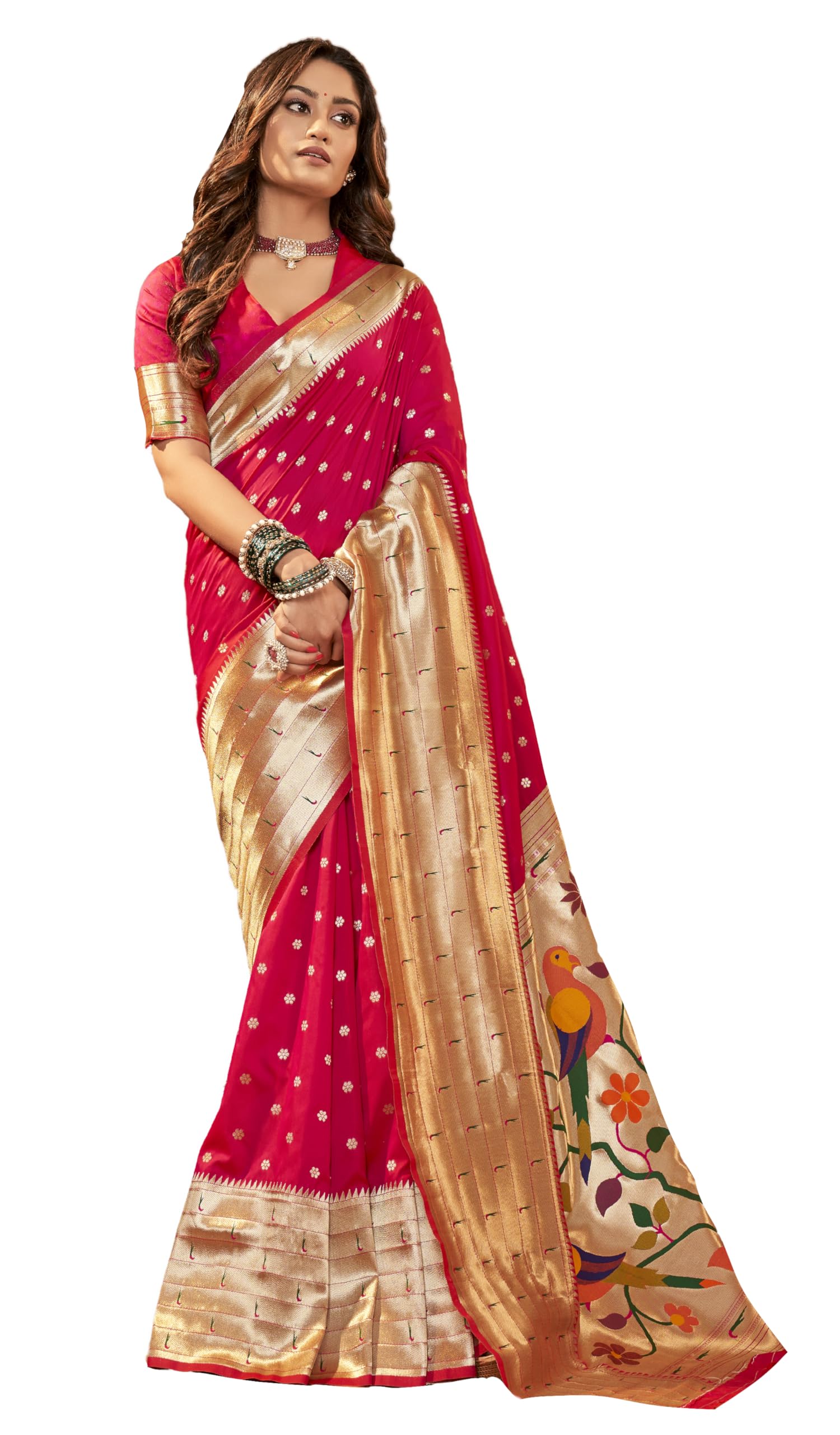 Pujia Mills Woman Pure Paithani Silk Banarasi Saree Indian Ethnic Wear Latest Kanjivaram Banarasi Saree In 2025 Woven Gold Zari Heavy Border With Rich Pallu And Butti Work Pink Saree For Woman