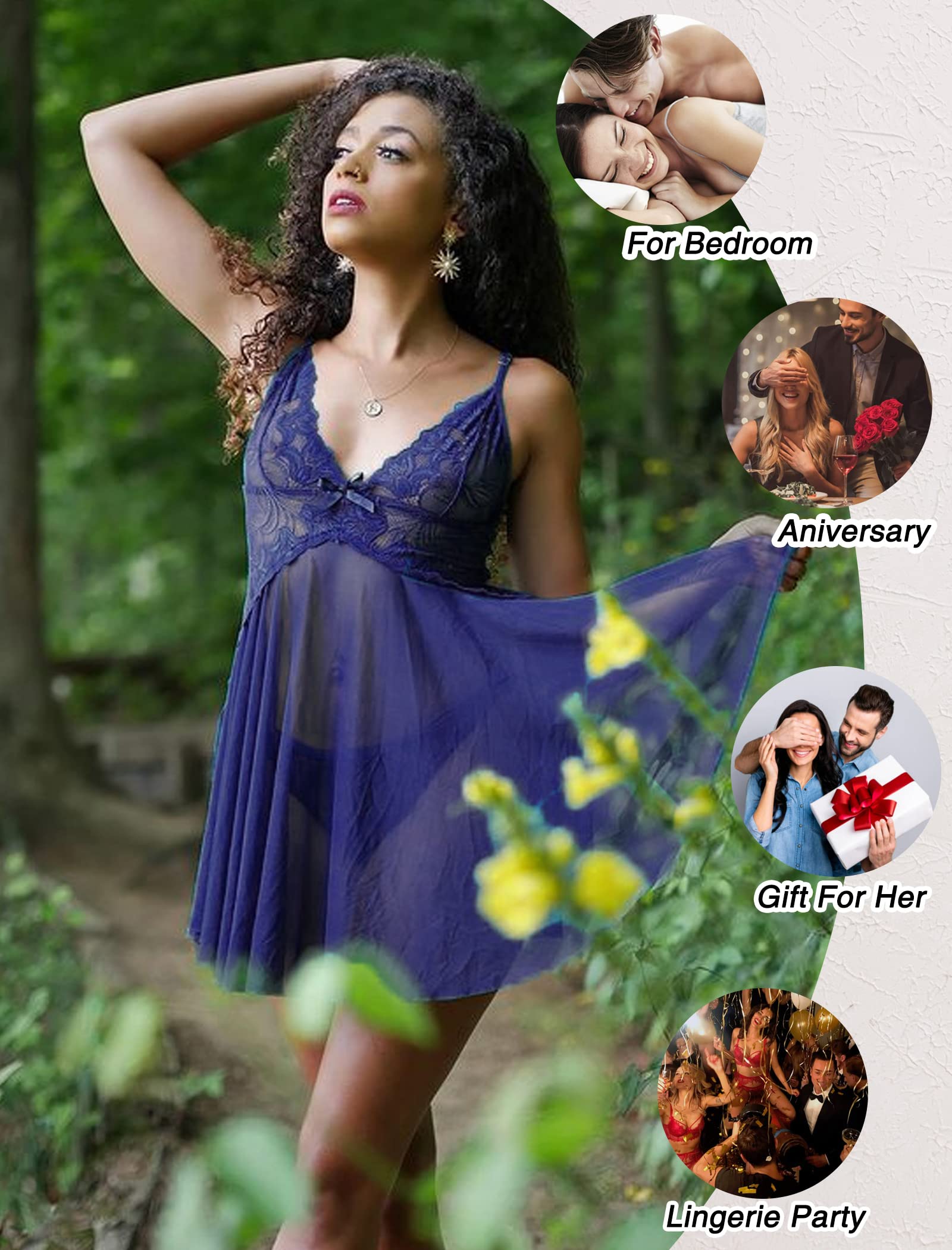 GXNRHG Lingerie pour Femmes Dentelle Nuisette Licou Chemise col en V Chemise de Nuit vêtements de Nuit Sexy Chemise de Nuit