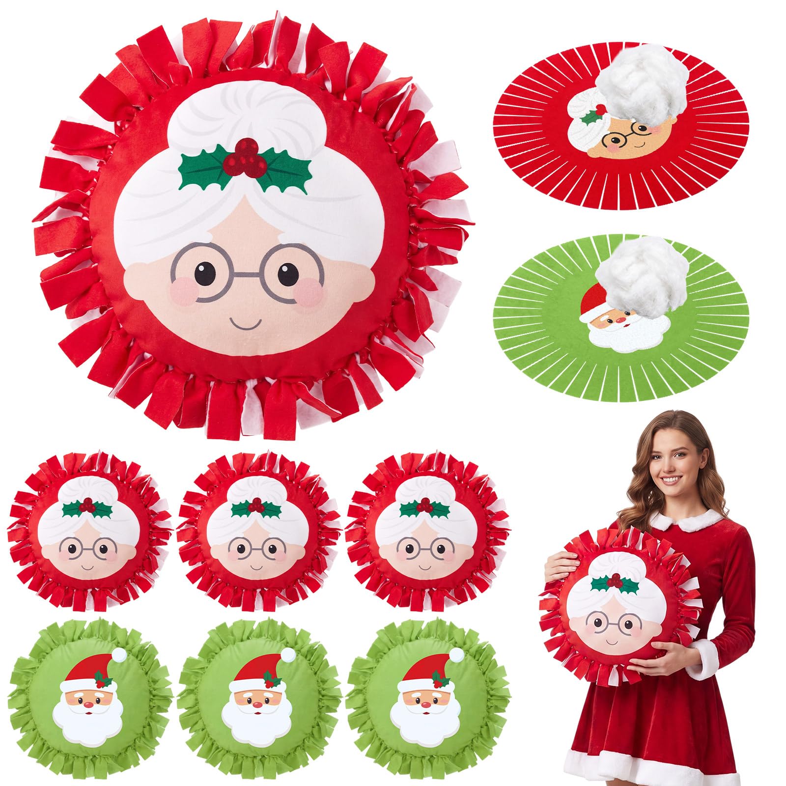 Weysat 6 Sets Christmas DIY Tie Pillow Craft Kit Mr&amp;mrs Claus Design