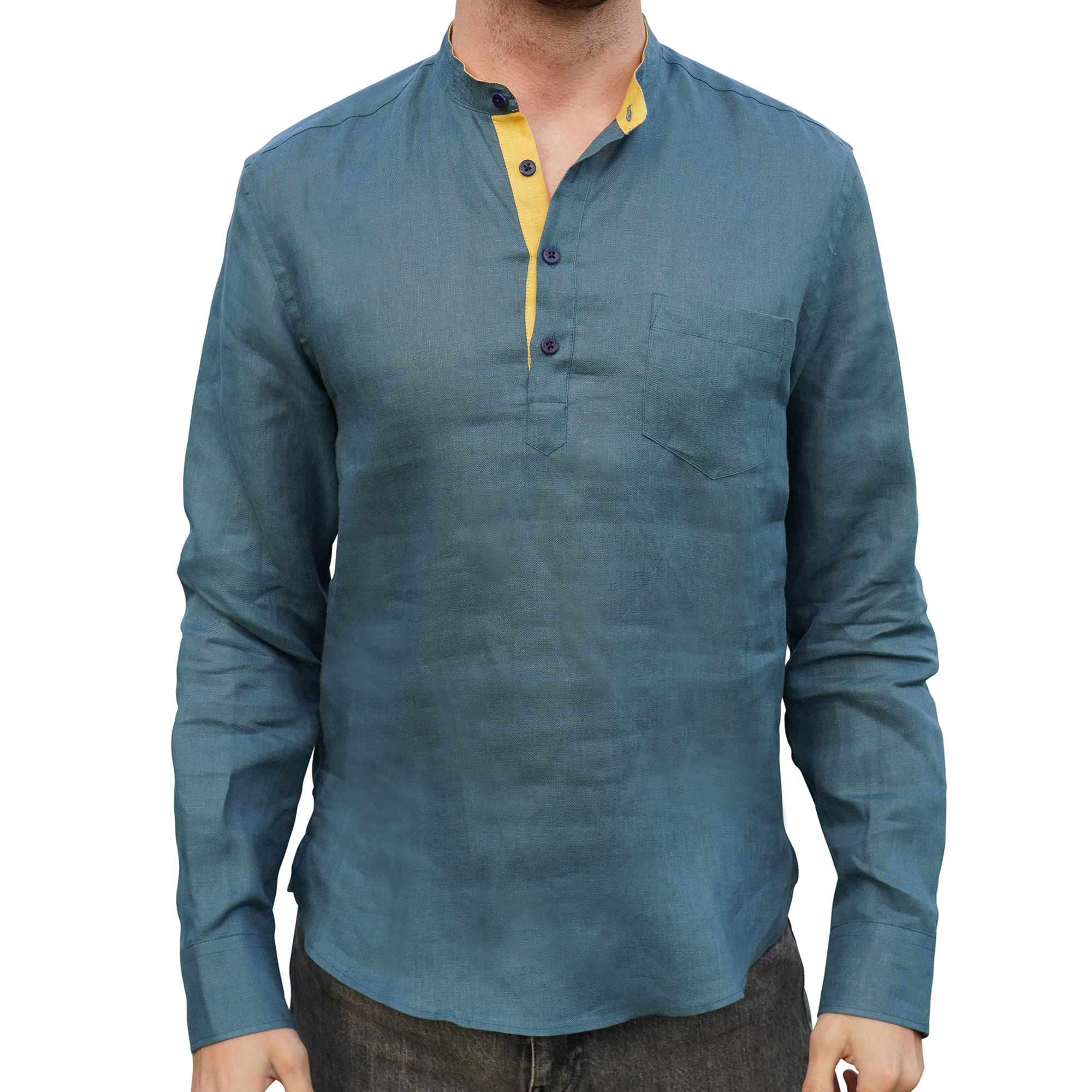 Borges & Scott100% Irish Linen Grandad Henley Shirt - Long Sleeve