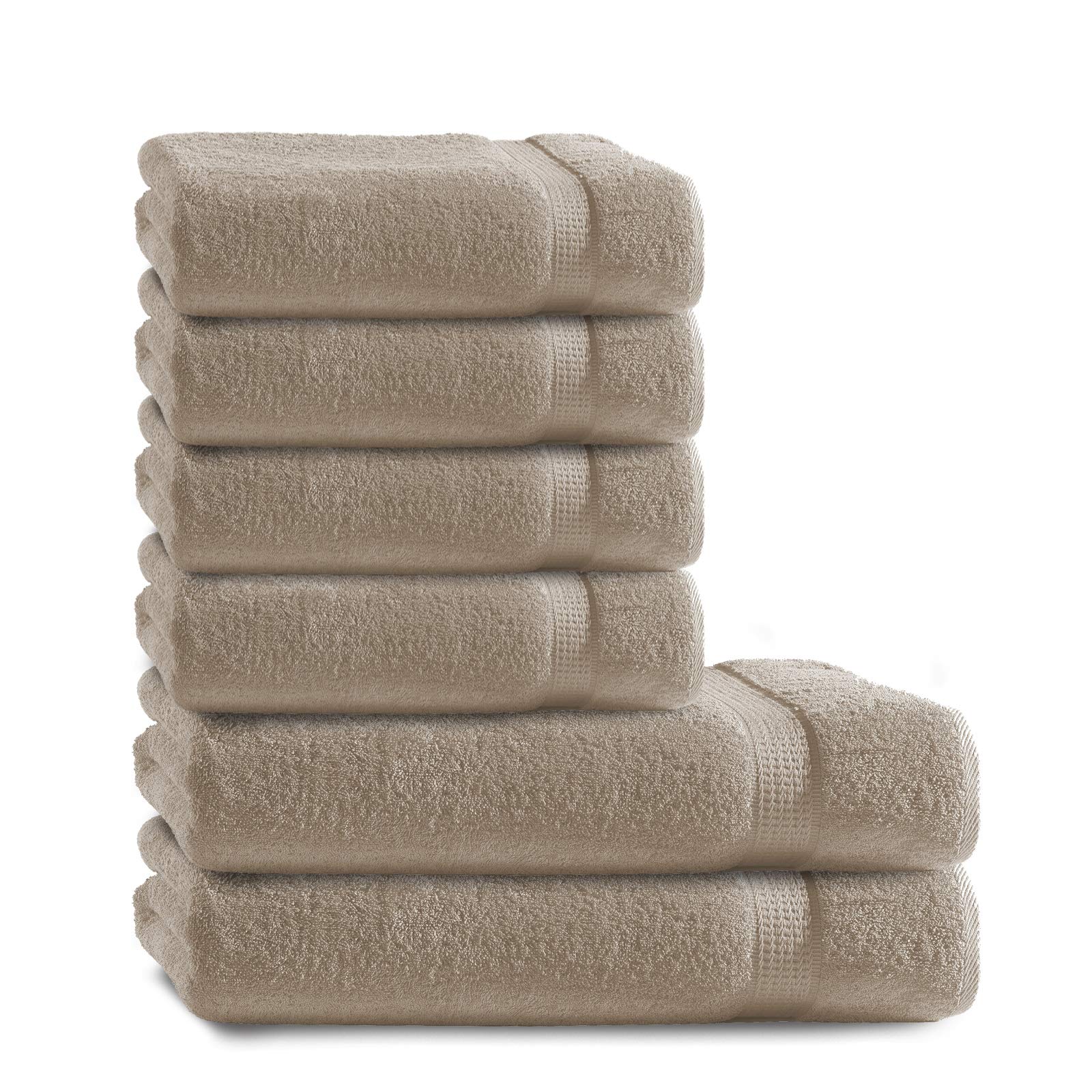 Müskaan Premium Handtuchset 6-TLG – 4 Handtücher & 2 Duschtücher aus 100% Baumwolle – Weich & saugfähig Frottee mit Aufhänger – Beige