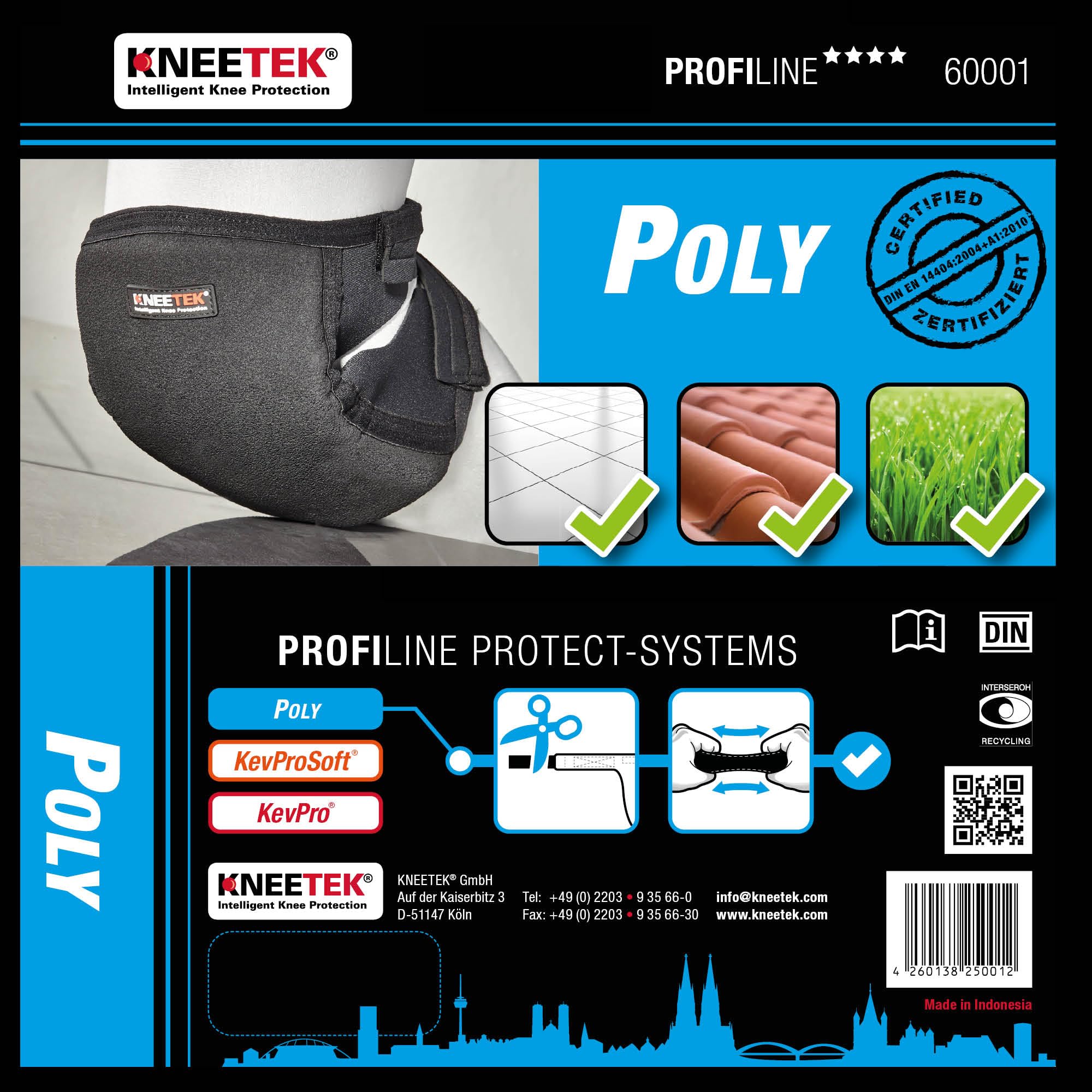 Paire de genouillères professionnelle avec revêtement en pU kNEETEK antidérapant polyester lavable en machine