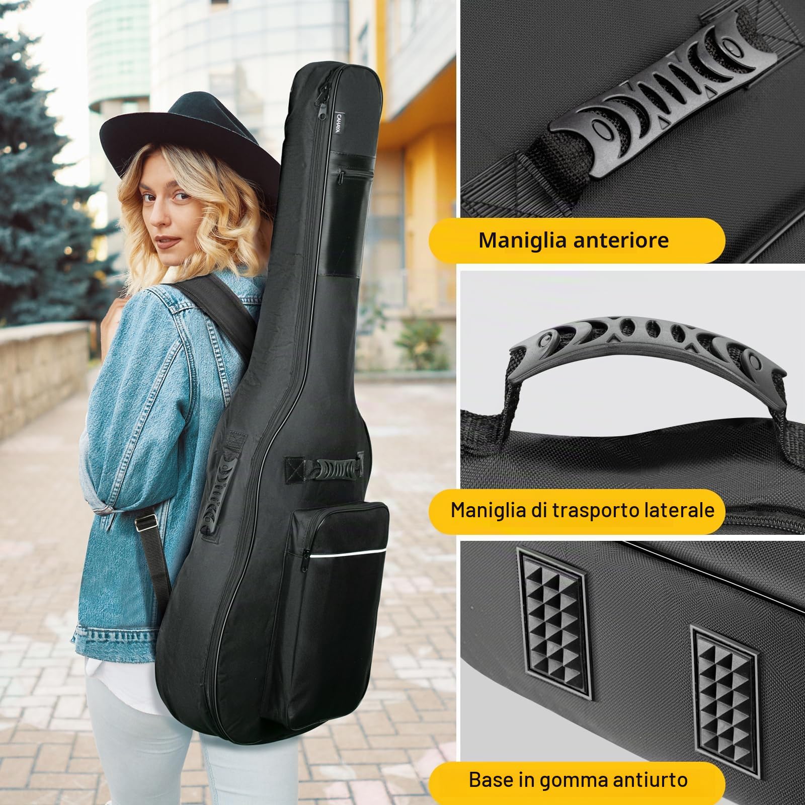 CAHAYA Custodia per Chitarra Universale [Nuova Versione Migliorata] Imbottita con 2 Tasche per Chitarra Acustica Classica ed Elettrica con Striscia Bianca (Misura della Chitarra 40/41/42")