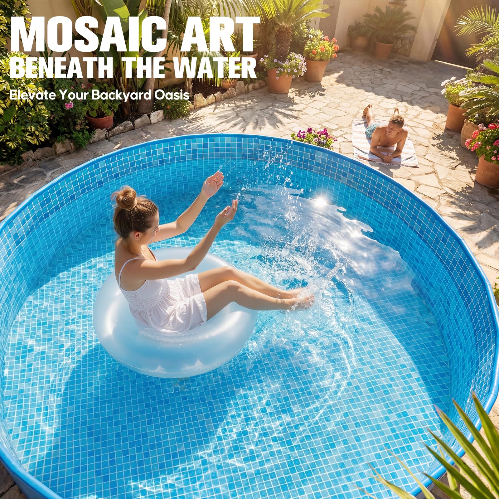 Luxfero Frame Pool, Faltbarer Aufstellpool Groß, Verdickung Schwimmbecken Gartenpool für Familie, Schnelle Installation Aufstellpool Rund, Robust Swimmingpool Schwimmbad für Garten, 228 x 228 x 50 cm