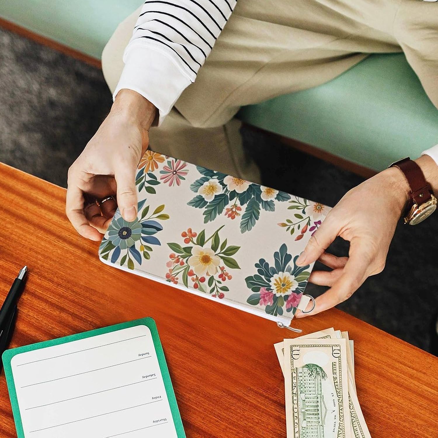 Various Floral Designs Coin Purse Coin Pouch with Zipper for Men Women Portable Change Wallet Canvas Coin Bag