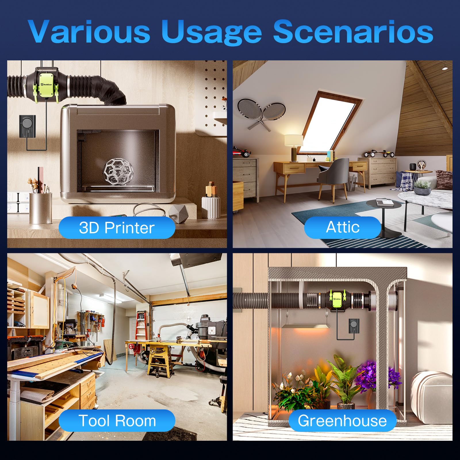 Hon&Guan Ventilador de tubo de 100 mm regulable con regulador de velocidad, ventilador de tubo de extracción de humo con enchufe de la UE, ventilador de baño, extractor de humo, ventilador para tienda