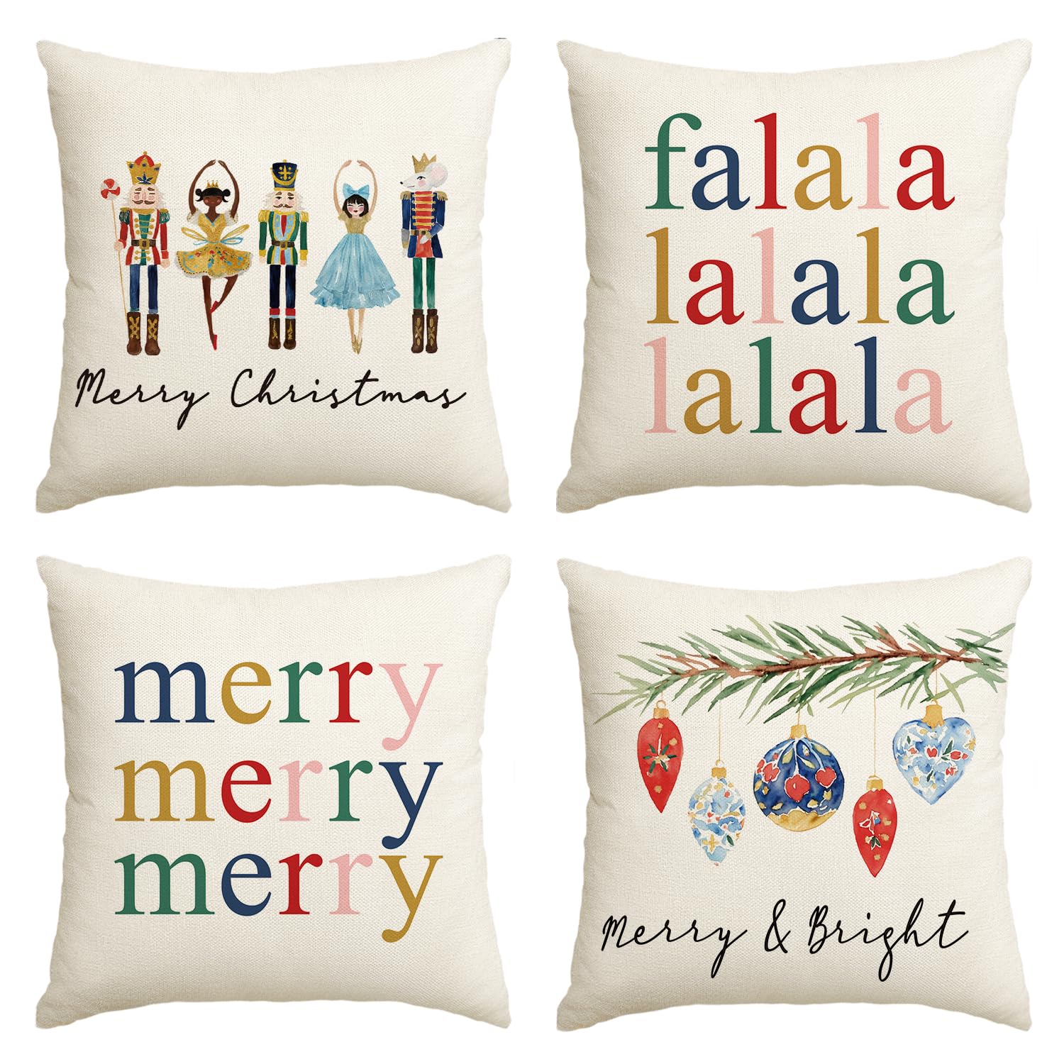 Artoid Mode Falala Nutcrackers Bells Merry Christmas Cushion Covers Set of 4