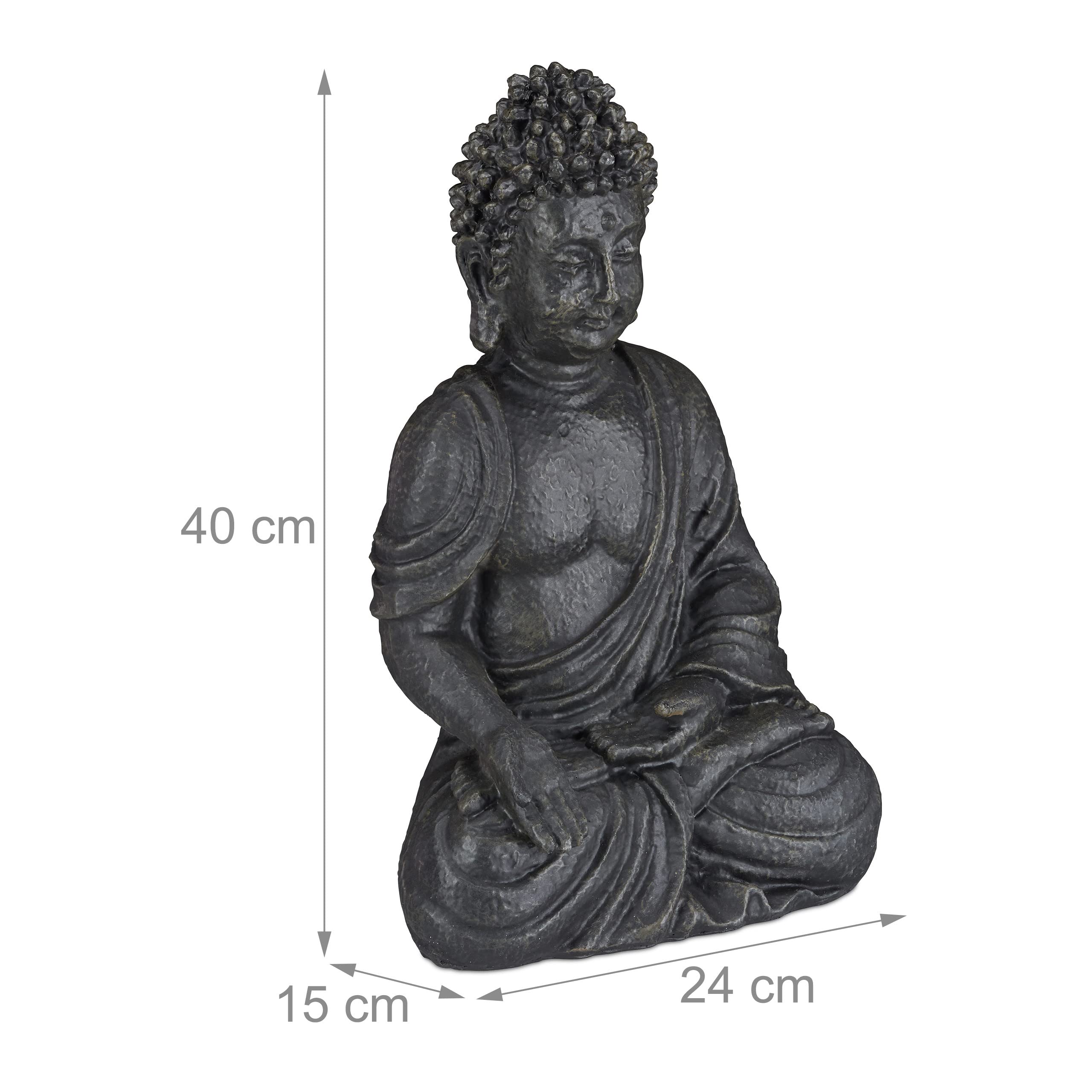 Relaxdays Statua Zen del Buddha Seduto XL, 40 cm, Feng Shui, per Esterni, da Giardino, Decorativa, Grigio Scuro