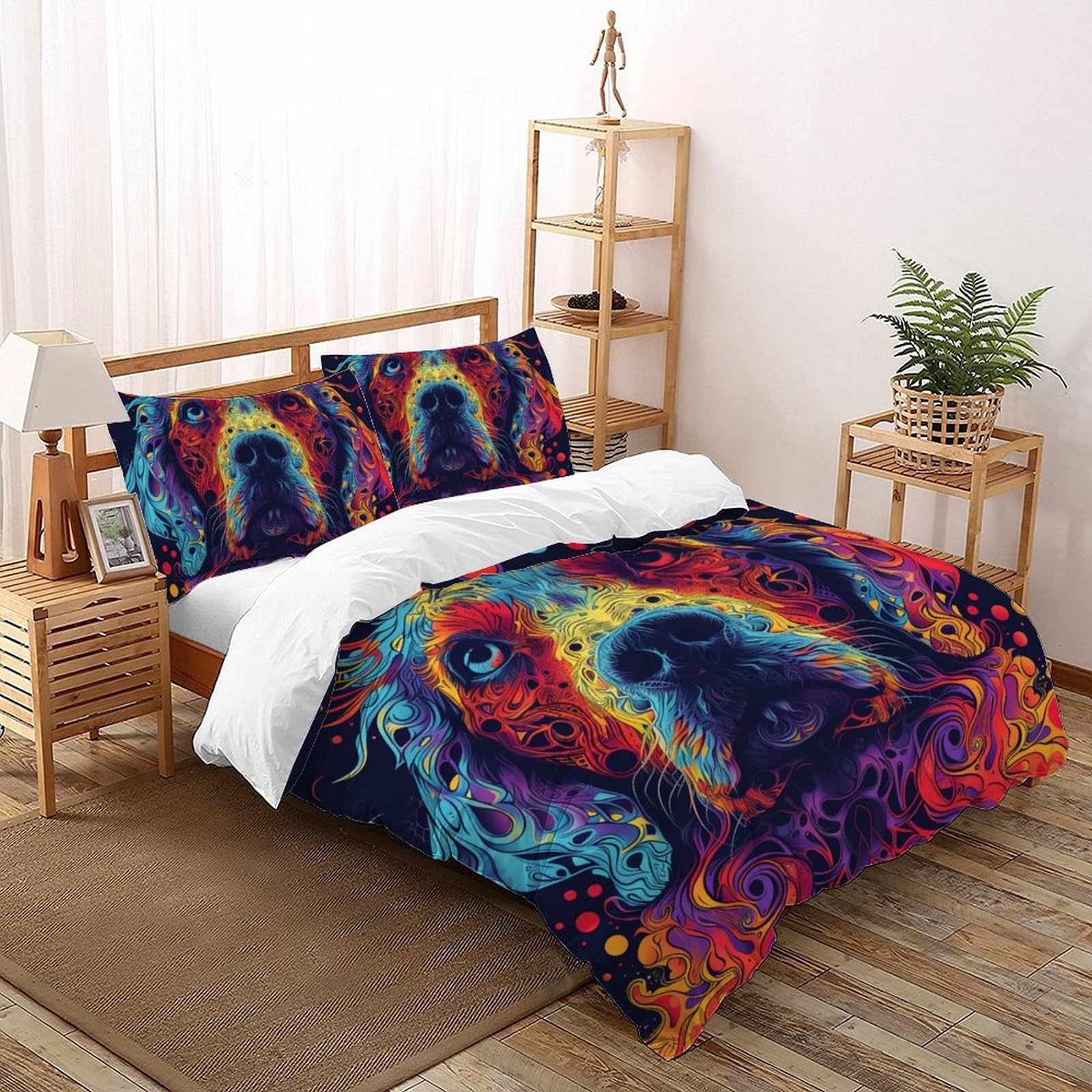 Housse de couette 200x200cm pour lit double avec 2 taies d'oreiller zippées