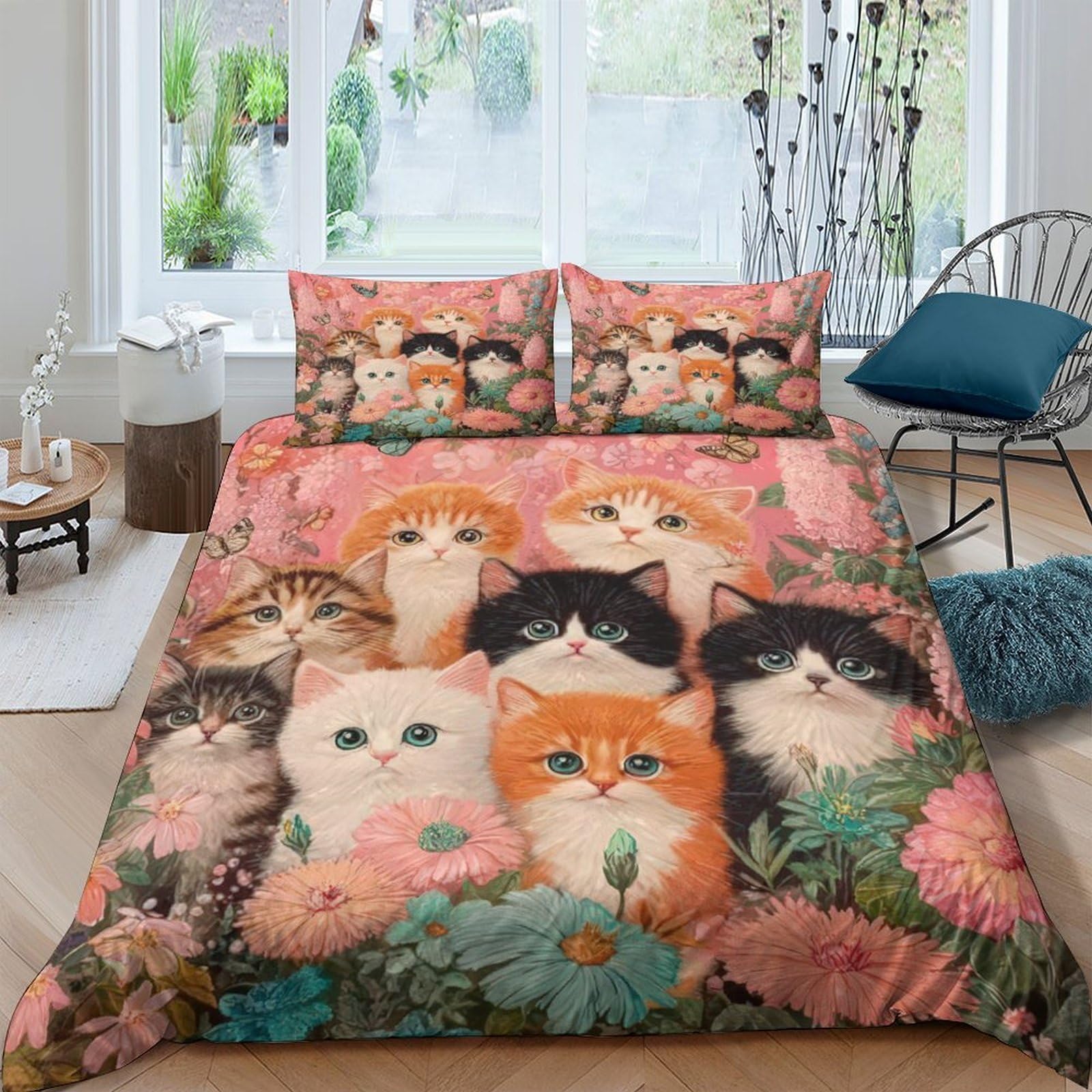 Ctjqhvkz Style-4 3D Printed Cute Cat Fitted Sheet Microfiber Soft Floral Kittens Bed Cover For Bedroom Guest Room Dorm Mattress Decor Single（135X200cm）