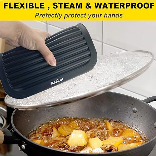 Miniatura 7 de Anaeat Paquete de 2 salvamanteles de silicona para ollas y sartenes calientes, almohadillas calientes de silicona real resistentes al calor para