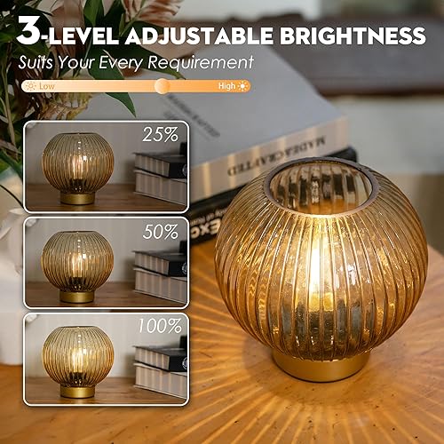 Miniatura 2 de Lámpara a pilas con control remoto, lámparas de mesa alimentadas por batería con temporizador y bombilla LED reemplazable, lámpara pequeña de brillo