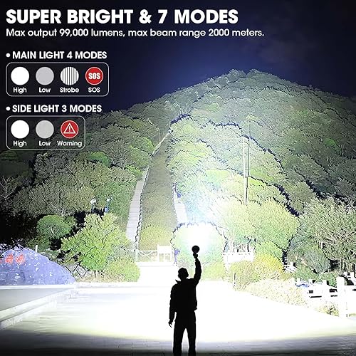 Miniatura 2 de Foco recargable, 99,000 lúmenes, linterna súper brillante, linterna de mano al aire libre con luz de mazorca, luz LED resistente para navegación y