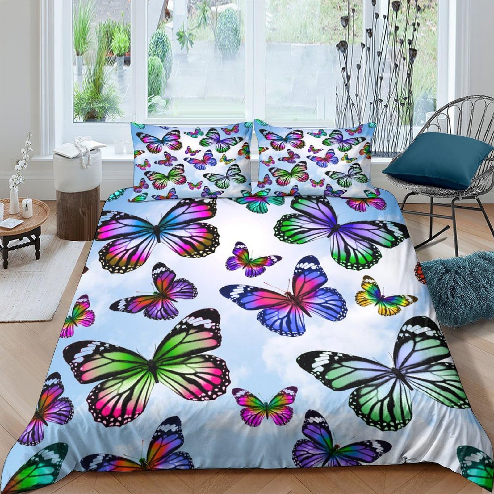 Ctjqhvkz Style-9 3D Printed Colorful Butterfly Fitted Sheet Microfiber Soft Breathable Rainbow Bed Cover For Bedroom Dorm Decorative Mattress Protector Single（135X200cm）