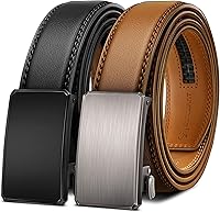 BULLIANT Men's Ratchet Leather Belt 2 Pack - Click Sliding Adjustable No Holes, Cut-to-Fit for Jeans Dress Casual 1 3/8"