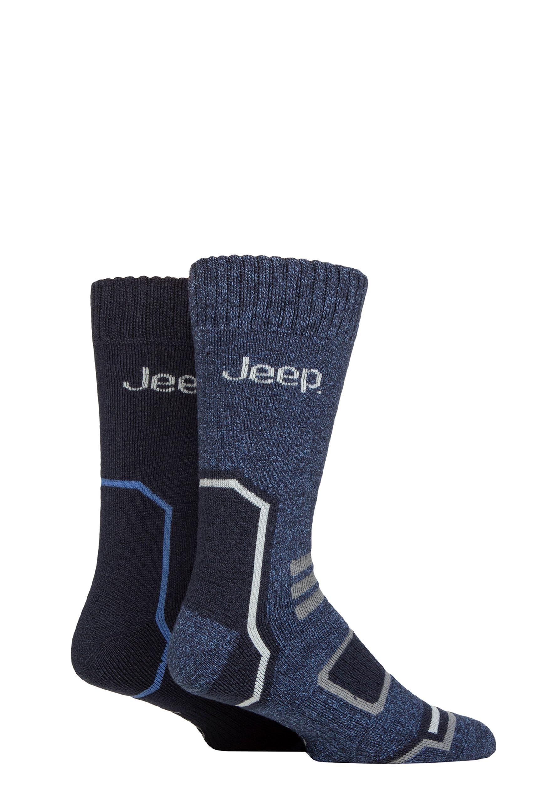 Jeep Men's Navy/Blue Thermal Boot Socks - Cushioned, Soft, Breathable, Arch Supports For Walking, Hiking & The Outdoors In A 2 Pair Multipack Size 6-11