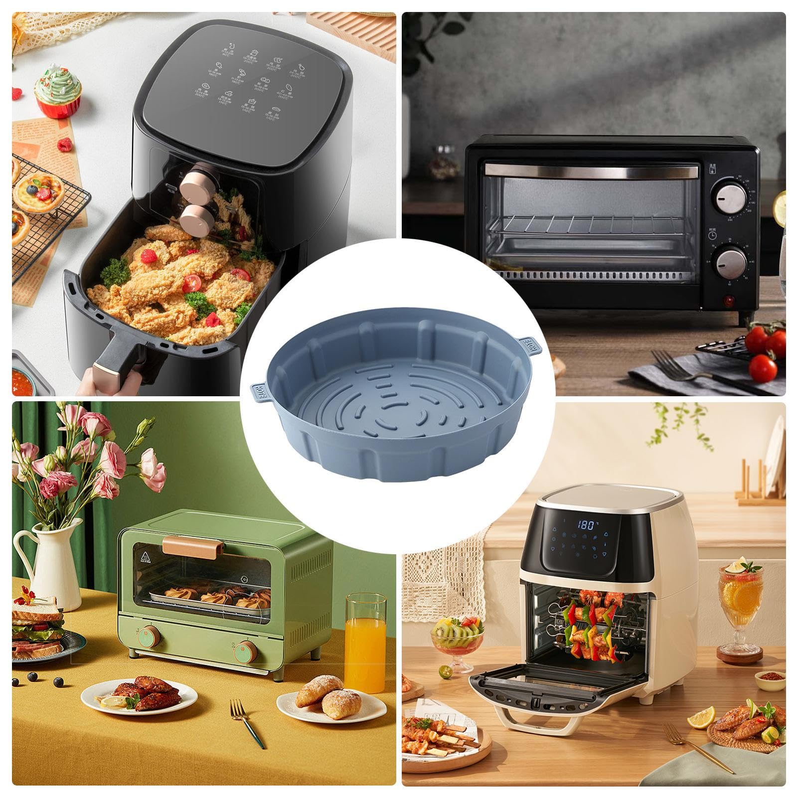 difas Air Fryer Mat, 10 Inch Foldable Air Fryer Mat, Non-Stick Silicone Air Fryer Liners, Mat Liners for Air Fryer | Oil Separation Baking Supplies for Oven, Microwave, and Air Fryer, Blue