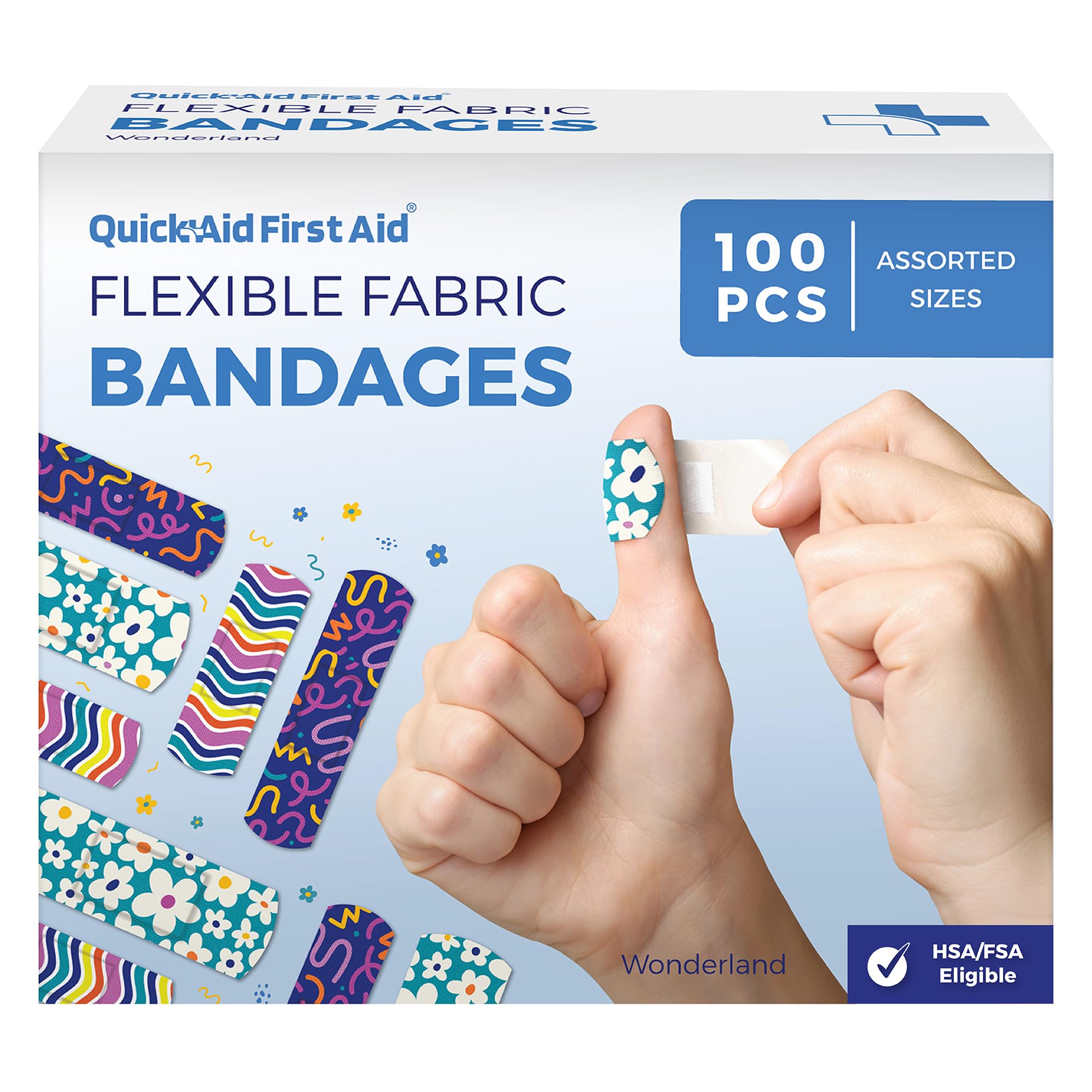 Wonderland bandaże, bandaids zestaw 100 sztuk, zabawne wzory dla dzieci i dorosłych, delikatna przyczepność, miękkie, oddychające, bez lateksu, bandaids do drobnych skaleczeń,