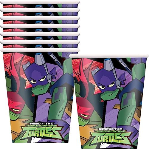 Unique Vasos de papel desechables de 9 onzas, tortugas ninja mutantes adolescentes, 8 piezas