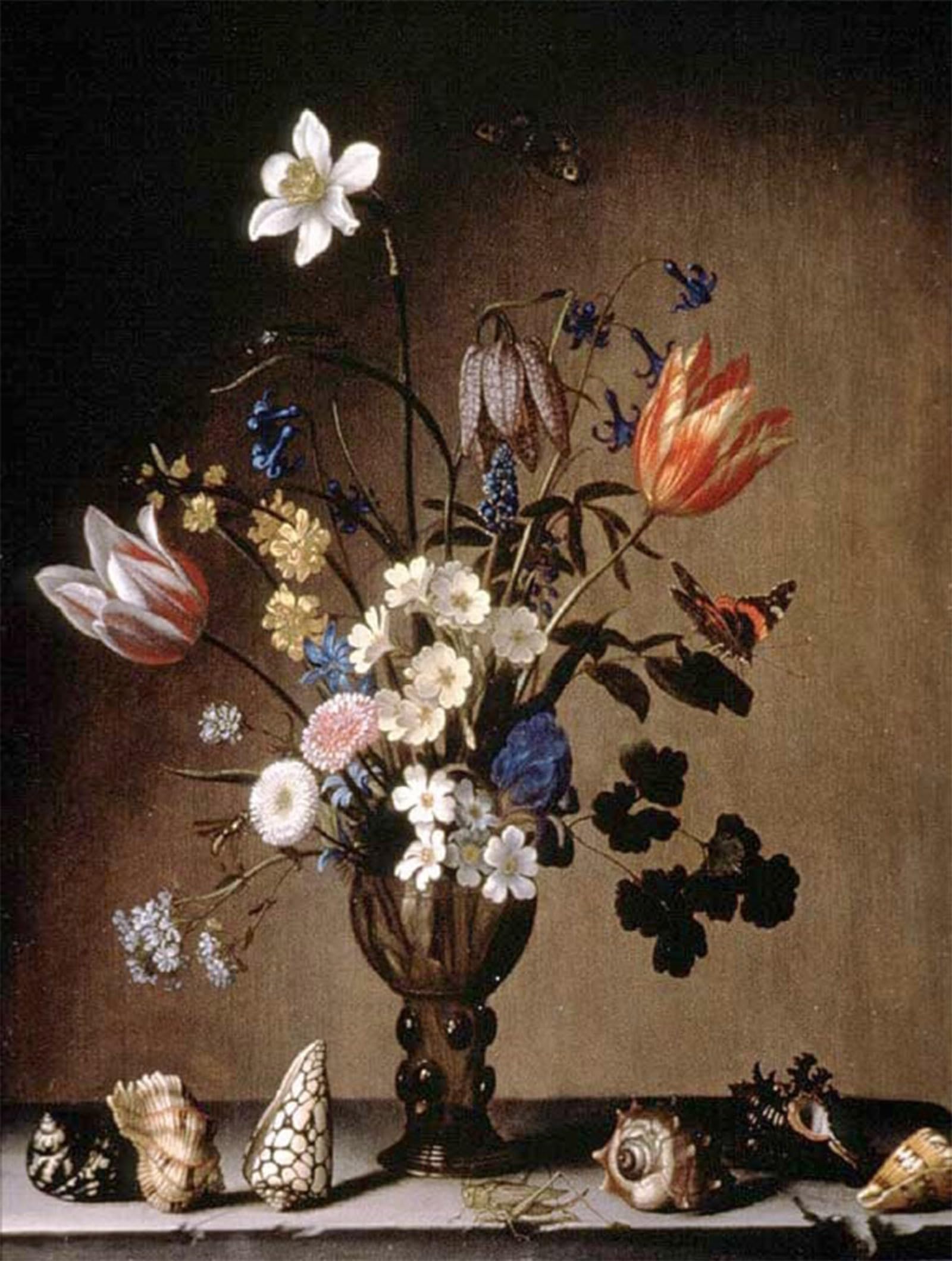 SERENDIPITP Vintage Wall Art Canvas Nordic Poster Canvas Print Picture Still Life with Flowers and Shells by Balthasar Van Der Ast Wall Art Poster for Home Decor 60x90cm