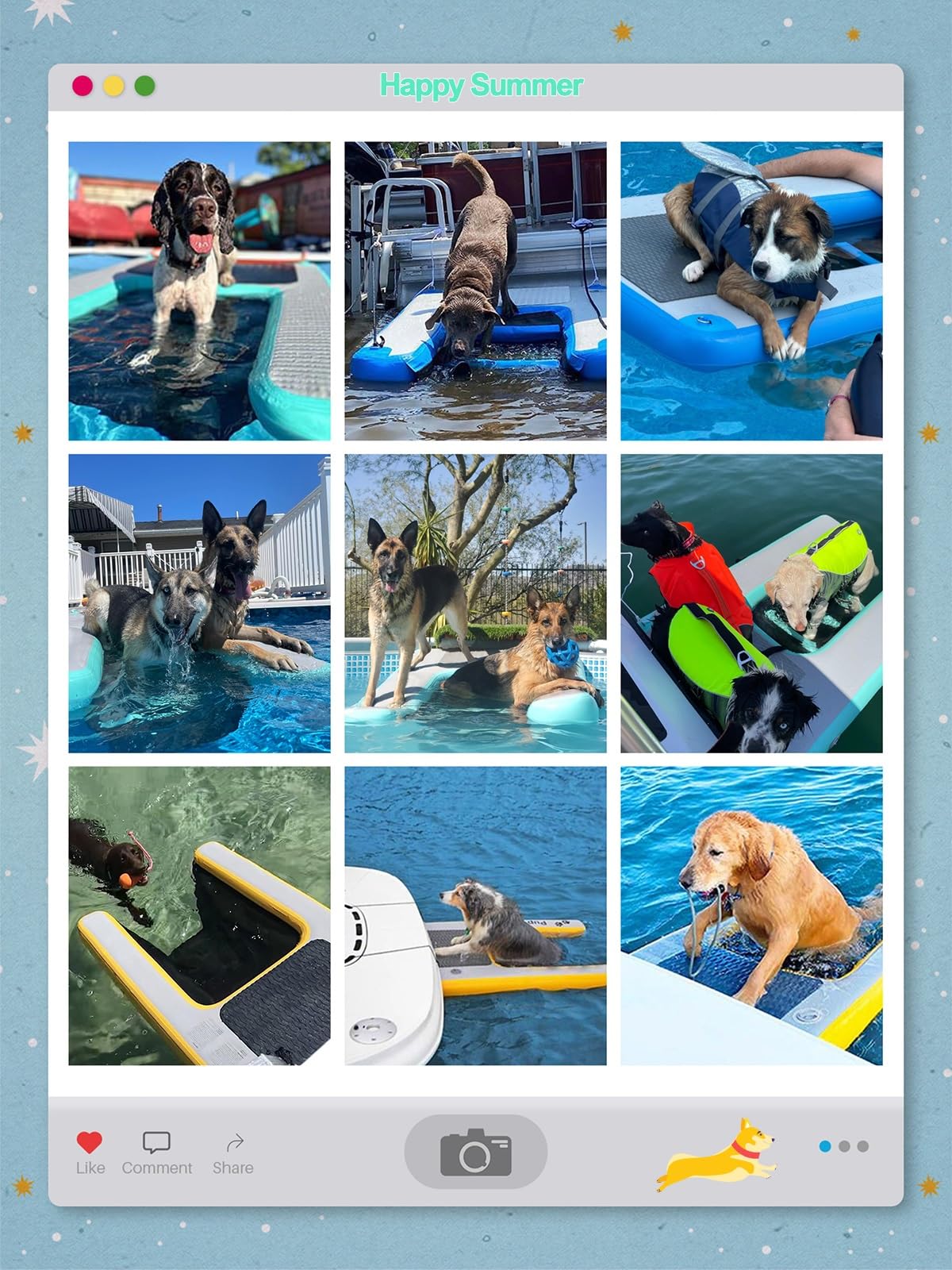 rampa de Agua para Perros Rampas para Perros Grandes, 152 x 101 cm, Escalera Flotante Inflable para Piscina con escalón y Espuma EVA Antideslizante, para Perros de hasta 104 kg(Green)