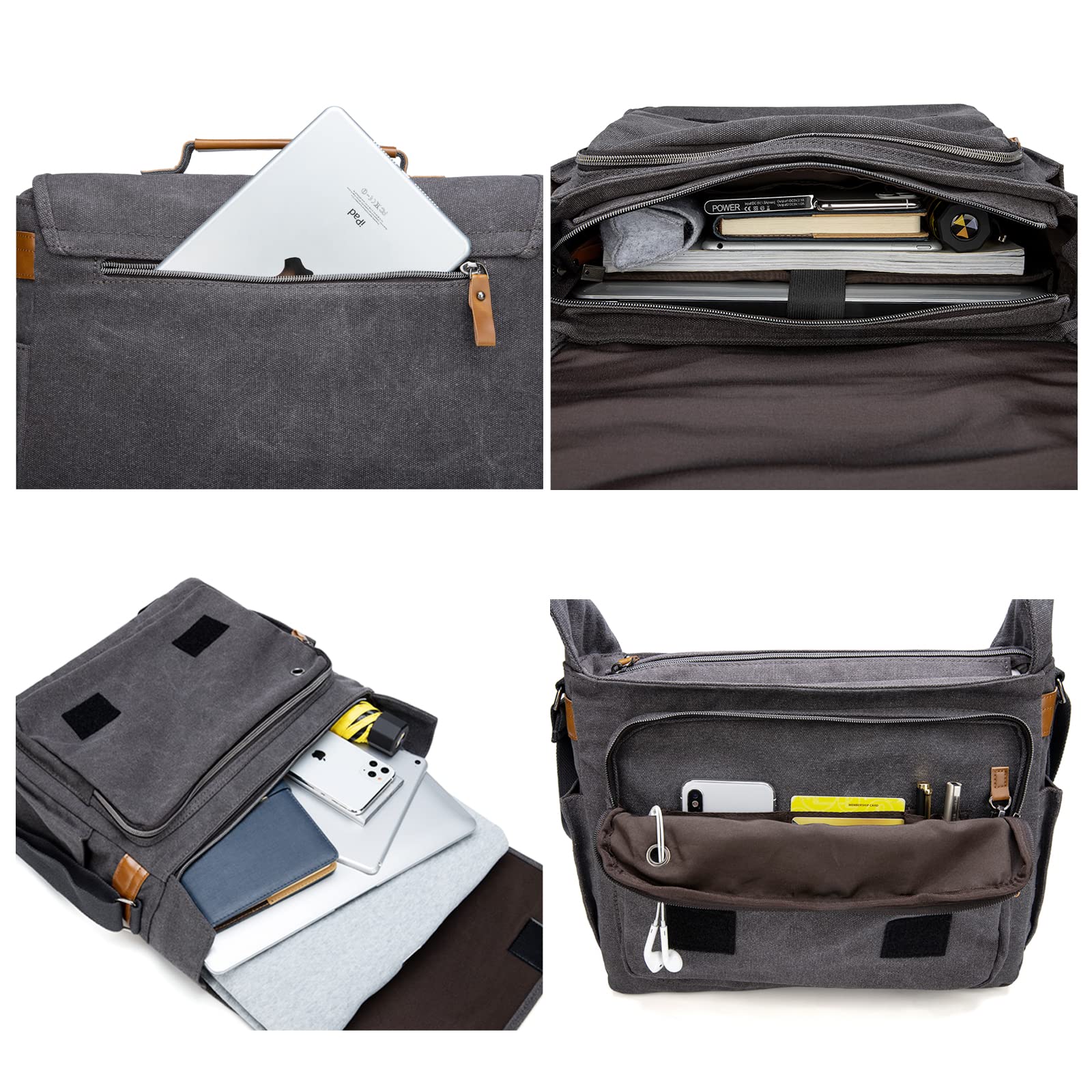 ESTARER Umhängetasche/Laptoptasche 15.6 Zoll für Arbeit/Uni aus Canvas Grau