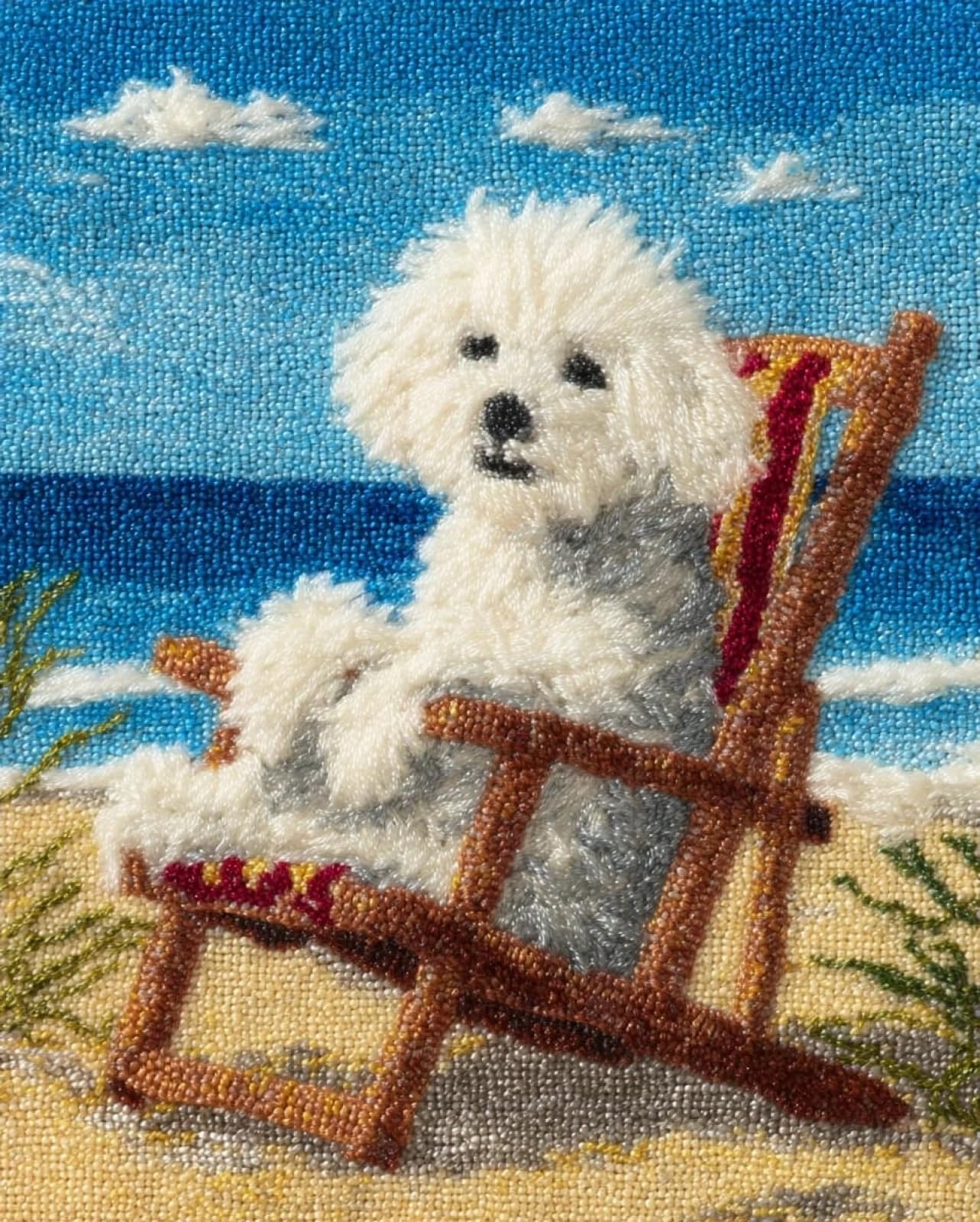 Latch Hook Rug Kits for Adults Beginners,Bichon Frise on the beach