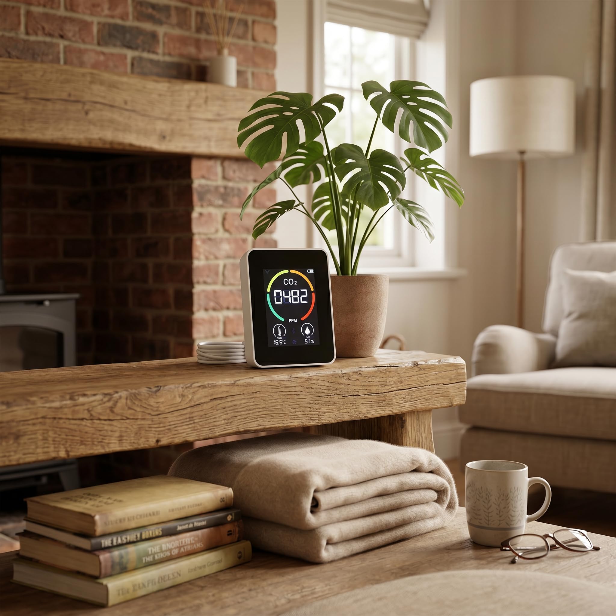 Greensen Détecteur de CO2, Moniteur de Qualité de L'Air Testeur de Qualité de L'Air Intérieur Compteur de CO2 avec Affichage en Temps Réel Lumière Clignotante Détection par (White)