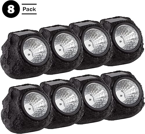 Miniatura 7 de Pure Garden Luces solares para exteriores, 8 piezas de piedra sintética para todo tipo de clima, juego de luces solares LED para caminos, jardines y